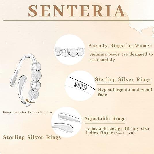 Anillo de Ansiedad Senteria Plata Esterlina Ajustable con Perlas