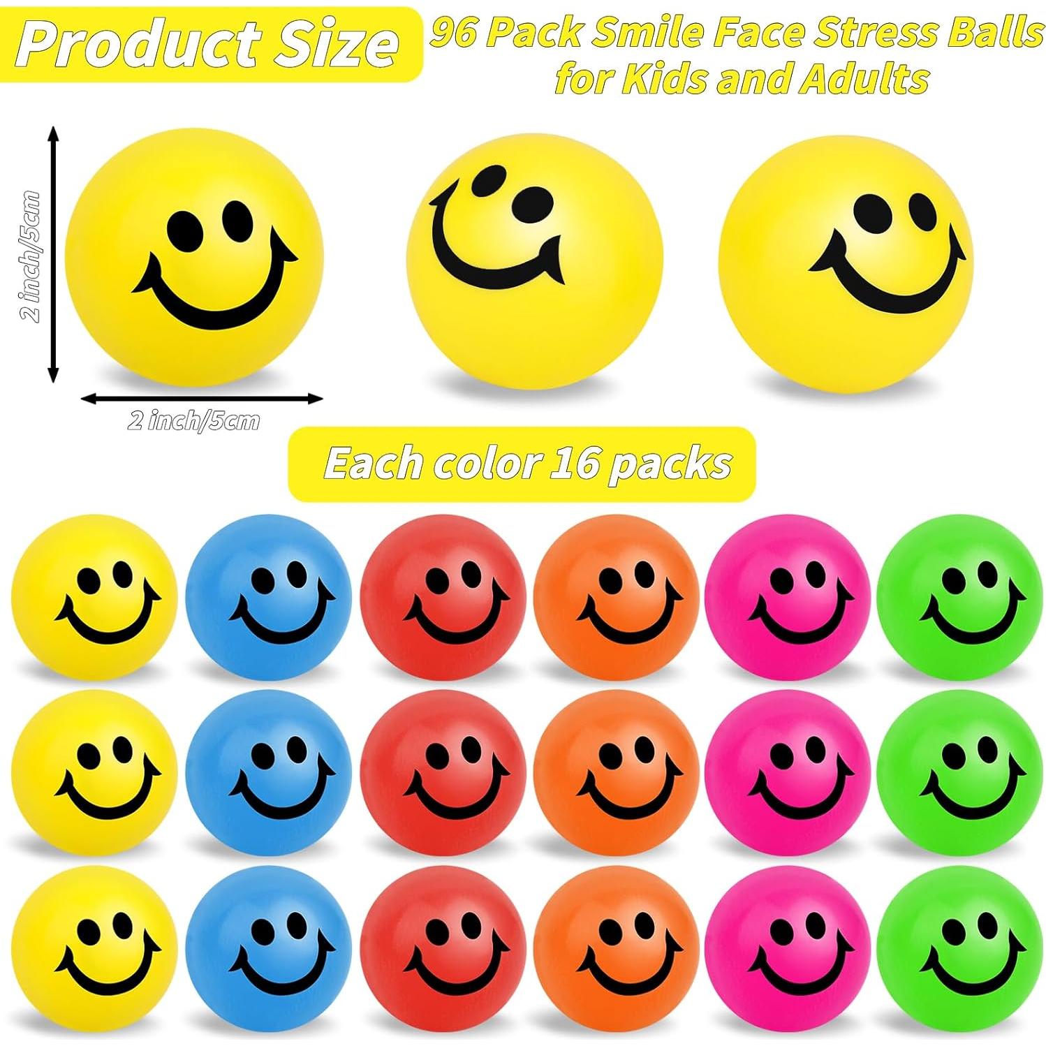 Paquete de 96 pelotas antiestrés cara sonriente 5 cm Oleitodh