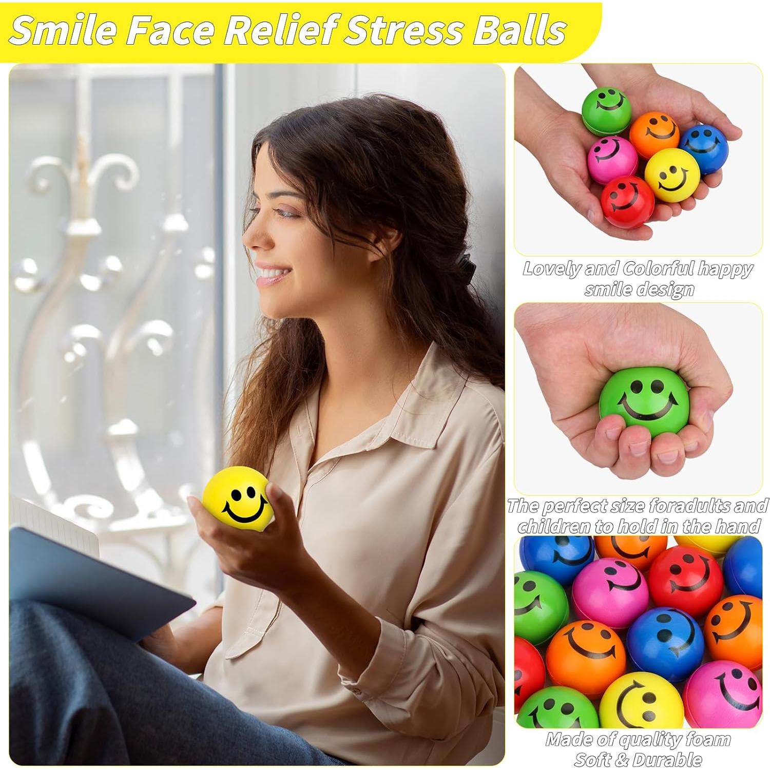 Paquete de 96 pelotas antiestrés cara sonriente 5 cm Oleitodh