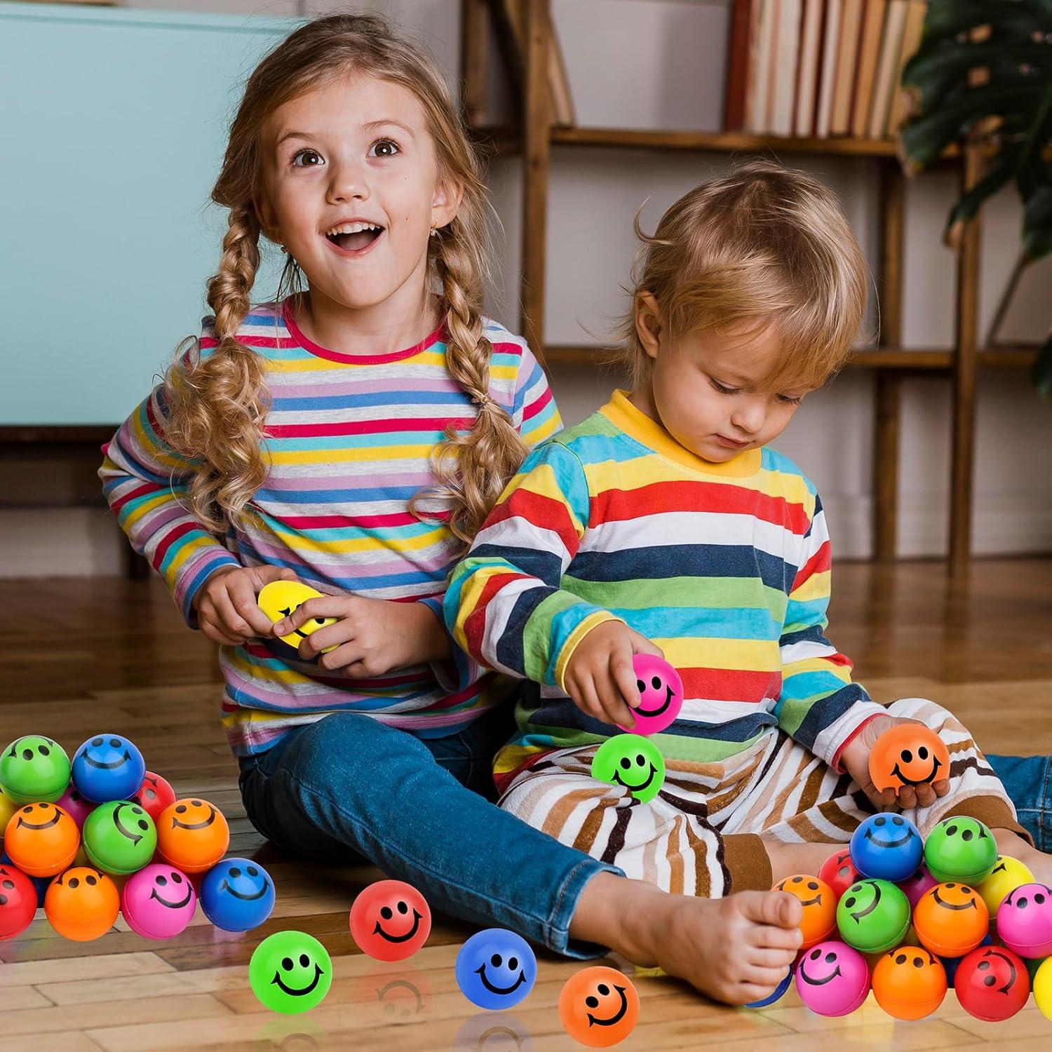 Paquete de 96 pelotas antiestrés cara sonriente 5 cm Oleitodh