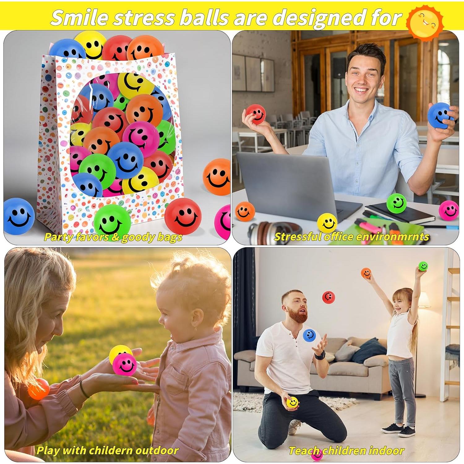 Paquete de 96 pelotas antiestrés cara sonriente 5 cm Oleitodh