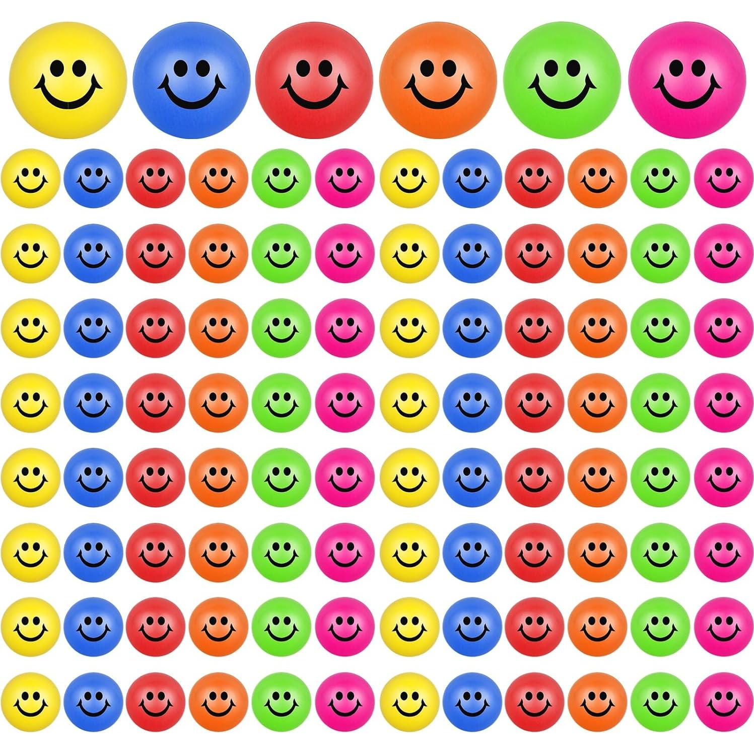 Paquete de 96 pelotas antiestrés cara sonriente 5 cm Oleitodh