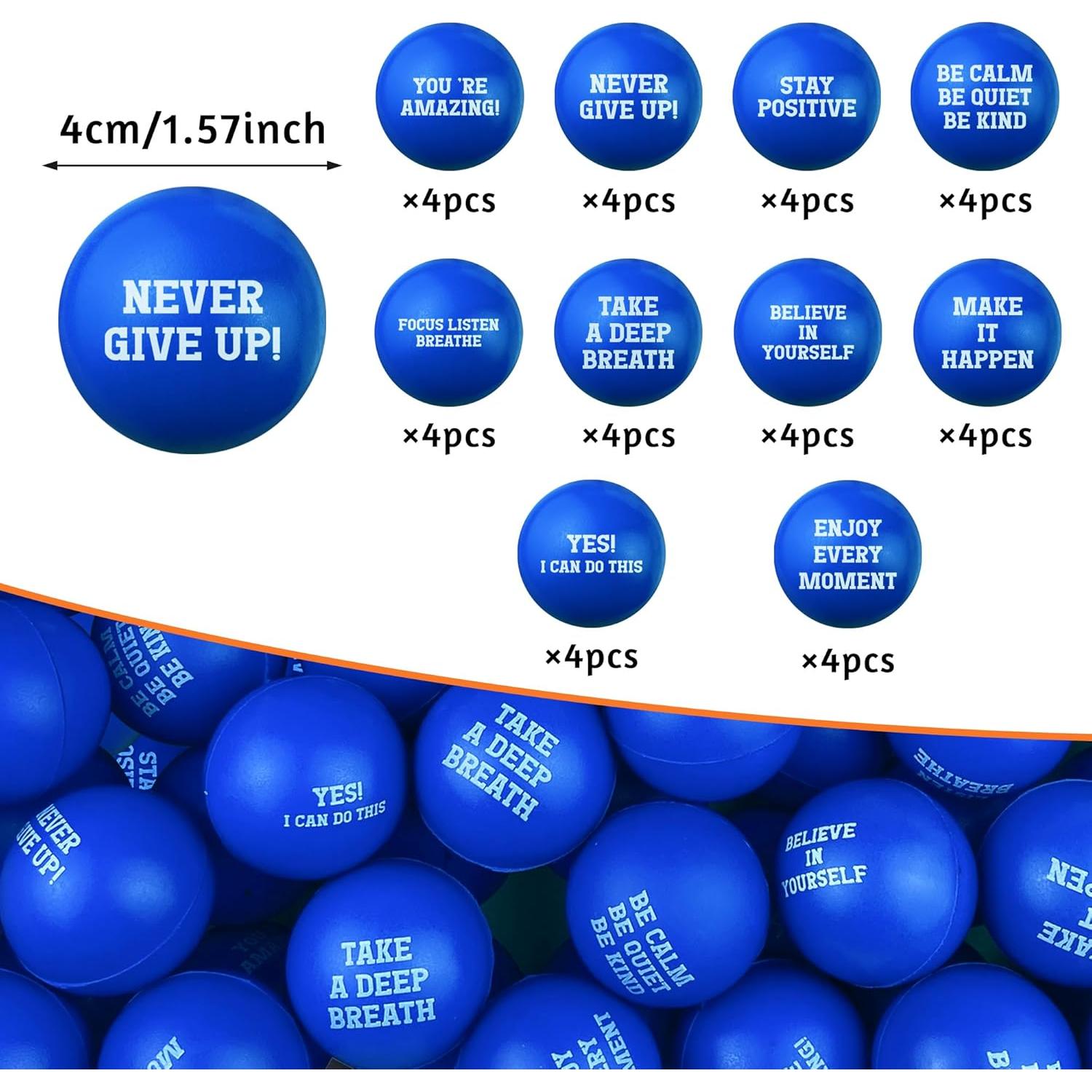 40PCS Foam Motivational Stress Relief Ball with Motivational Language (Blue, Round)