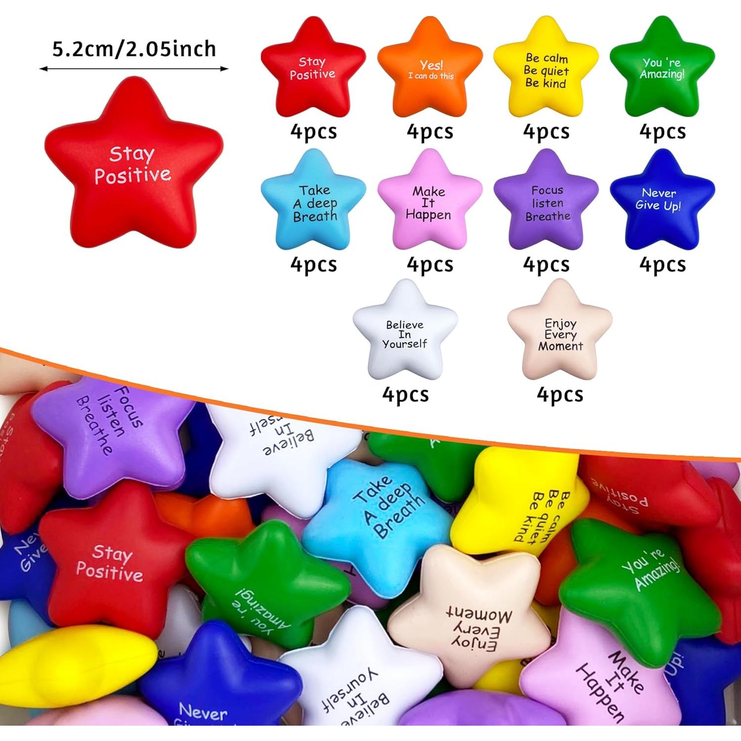 40 Bolas de Estrés Motivacionales Estrella XIPEGPA Coloridas