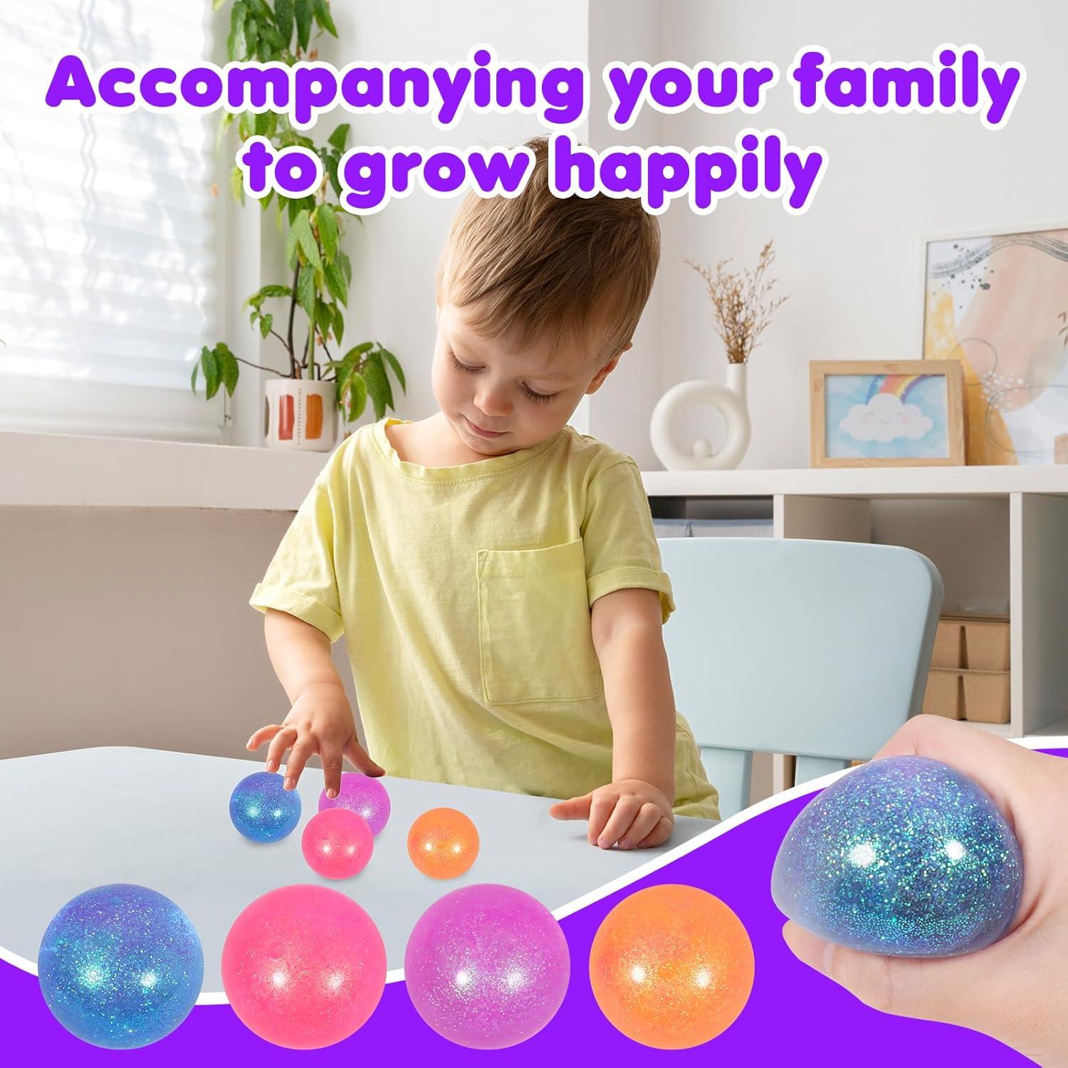 3 Bolas Antiestrés Rellenas de Brillo 6.35 cm para Niños y Adultos