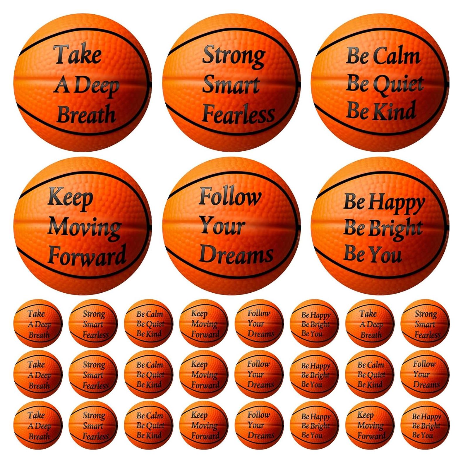 30 Mini Balones Antiestrés de Baloncesto Blulu con Citas Motivacionales