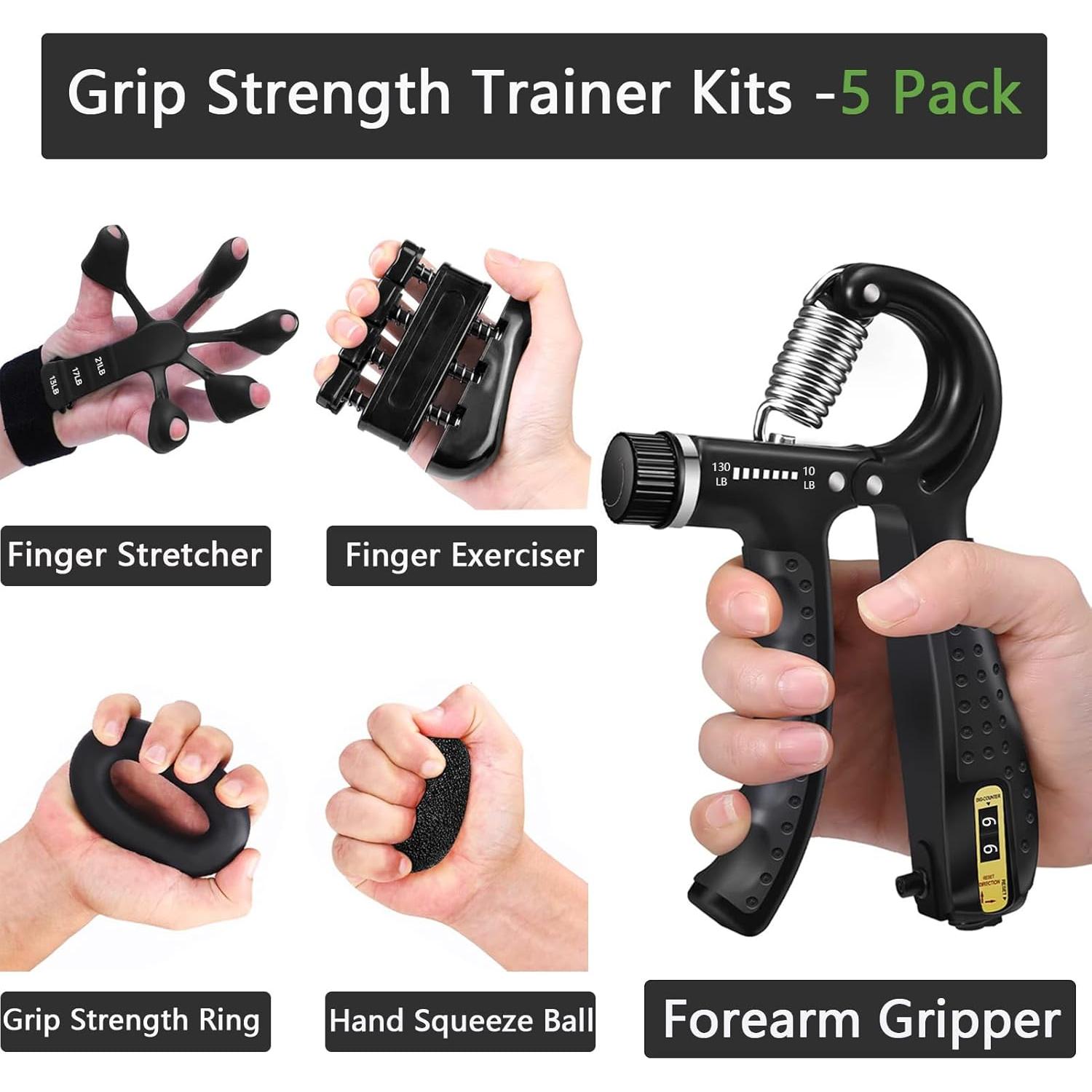 Kit de Entrenador de Fuerza de Agarre PLSYAO 5 Piezas Ajustable