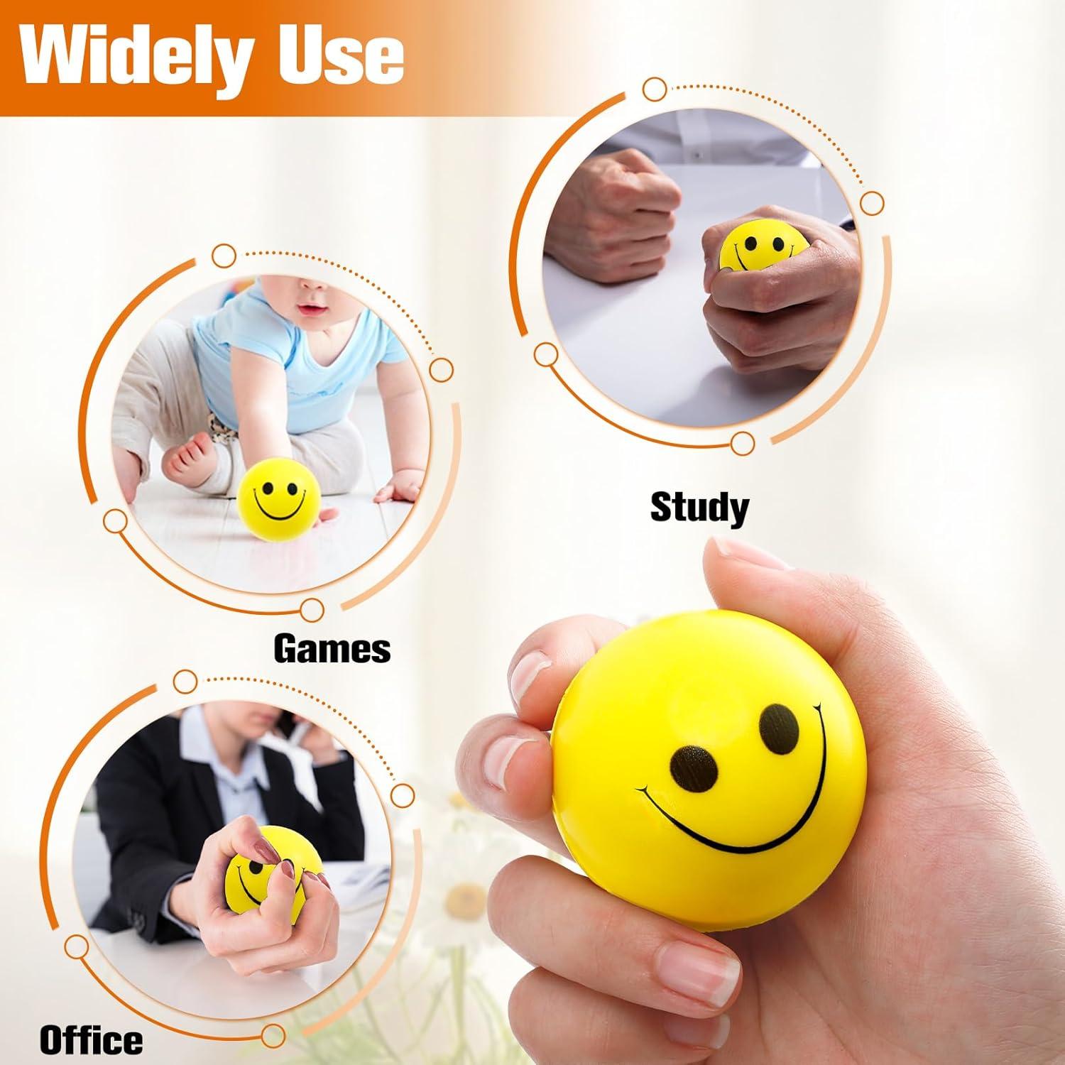 40 Pelotas Antiestrés Amarillas Carita Sonriente 5 cm