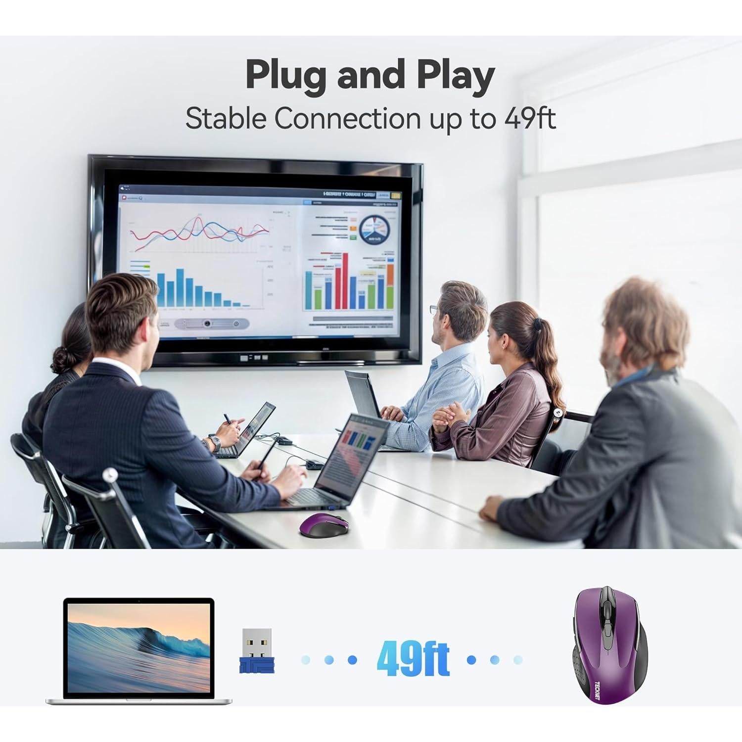 Ratón Inalámbrico TECKNET EWM01005PA01 Silencioso 6 DPI Púrpura