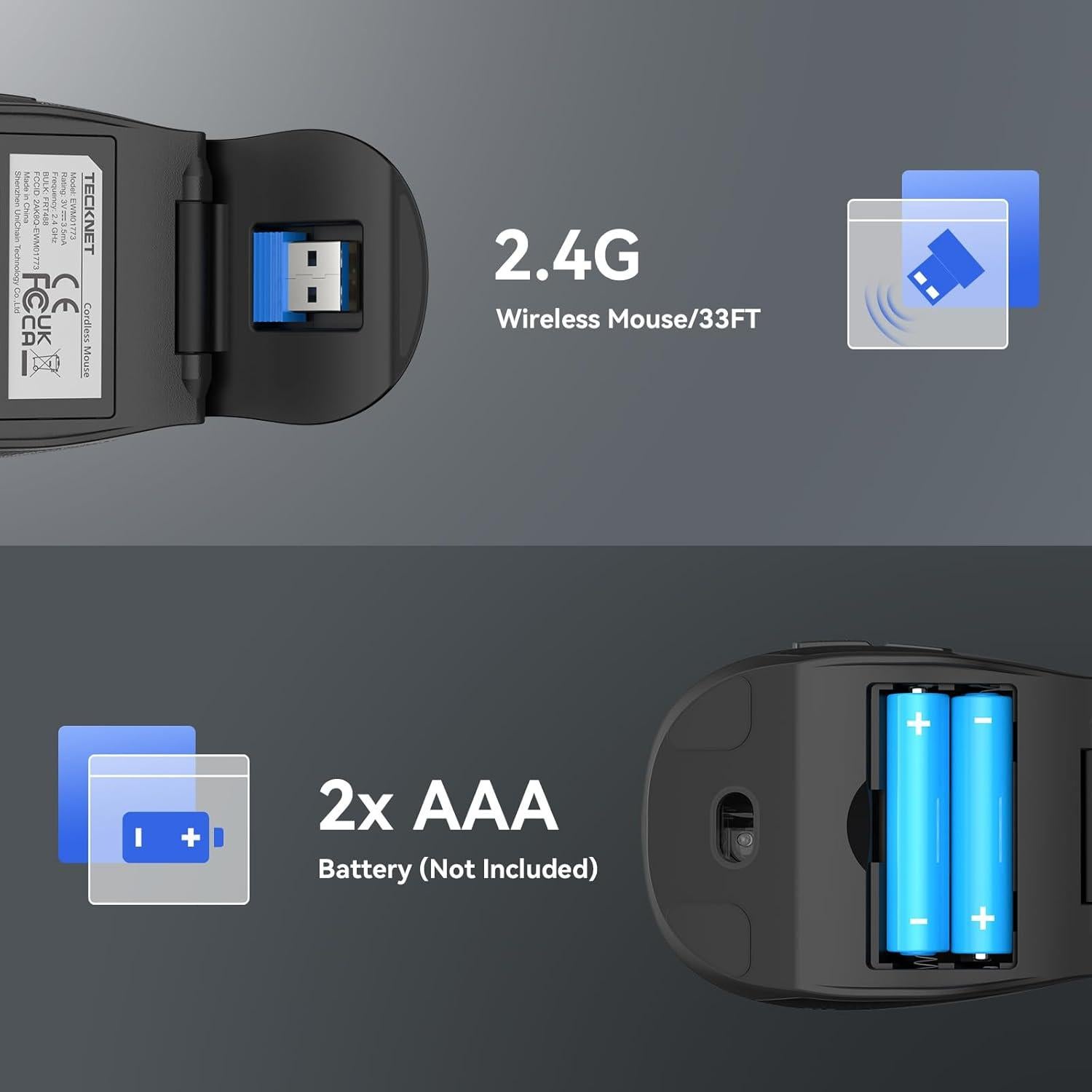 Ratón Inalámbrico Plegable TECKNET M017 2000 DPI Negro