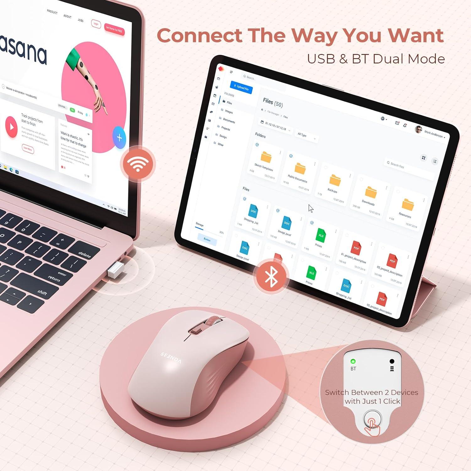 Ratón Inalámbrico Seenda Rosa Bluetooth y USB Doble Modo