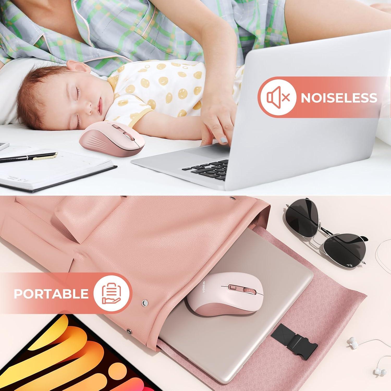 Ratón Inalámbrico Seenda Rosa Bluetooth y USB Doble Modo