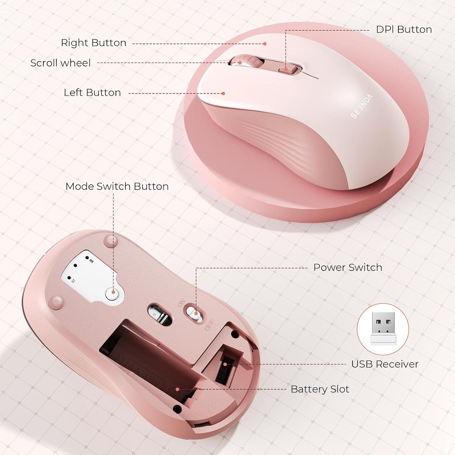 Ratón Inalámbrico Seenda Rosa Bluetooth y USB Doble Modo