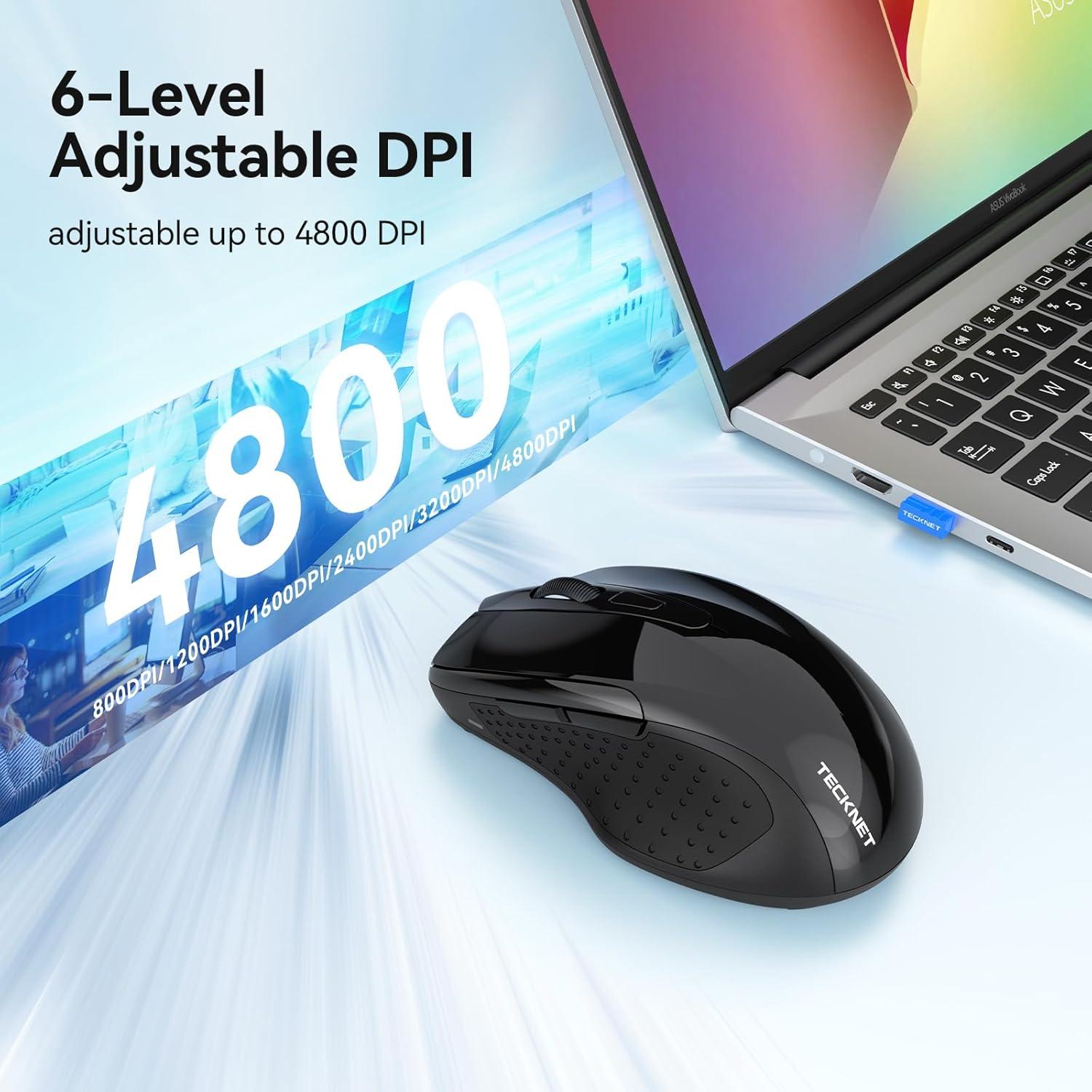 Ratón Inalámbrico Recargable TECKNET Jiggler 4800 DPI Negro