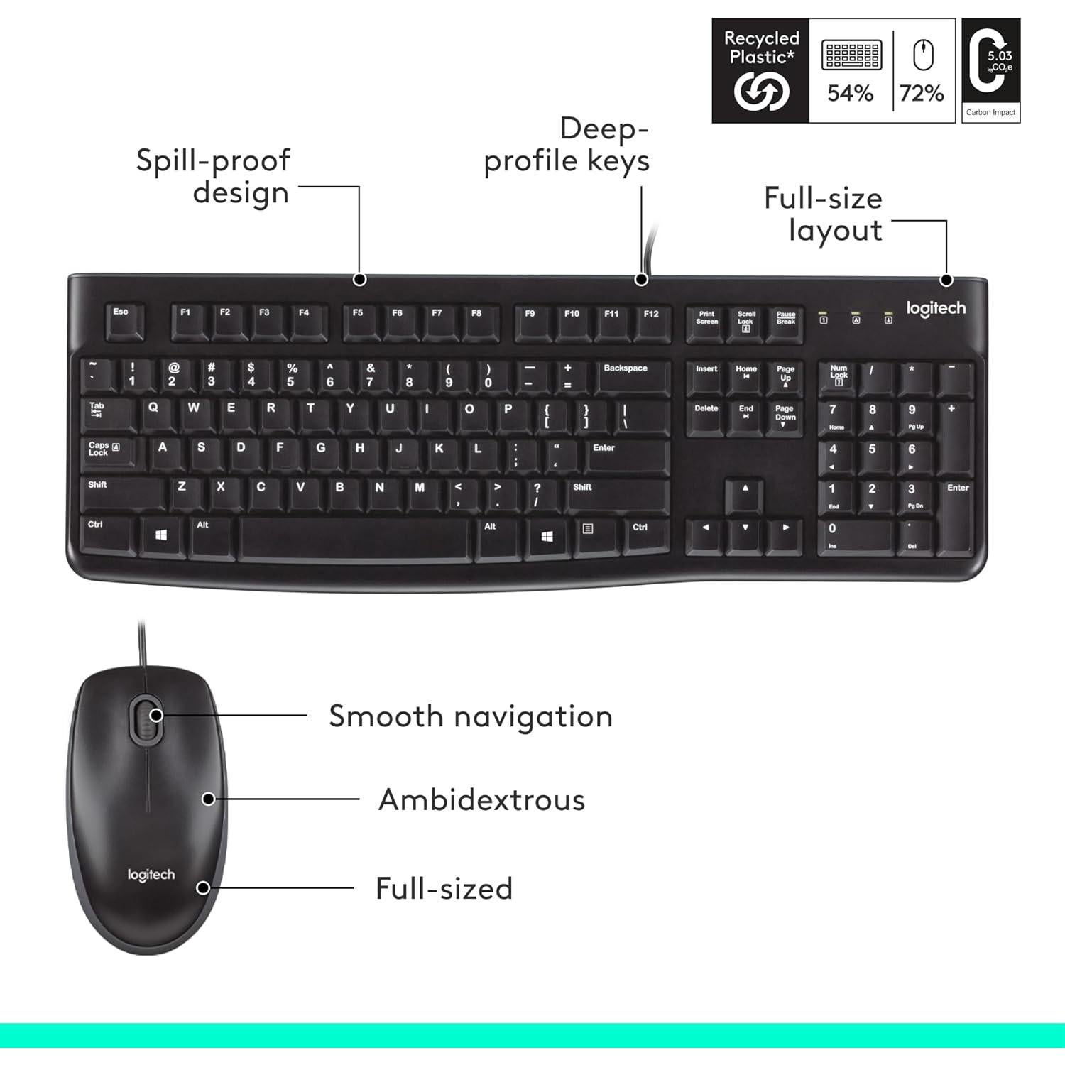 Combo Teclado y Ratón Logitech MK120 USB con Cable - Negro