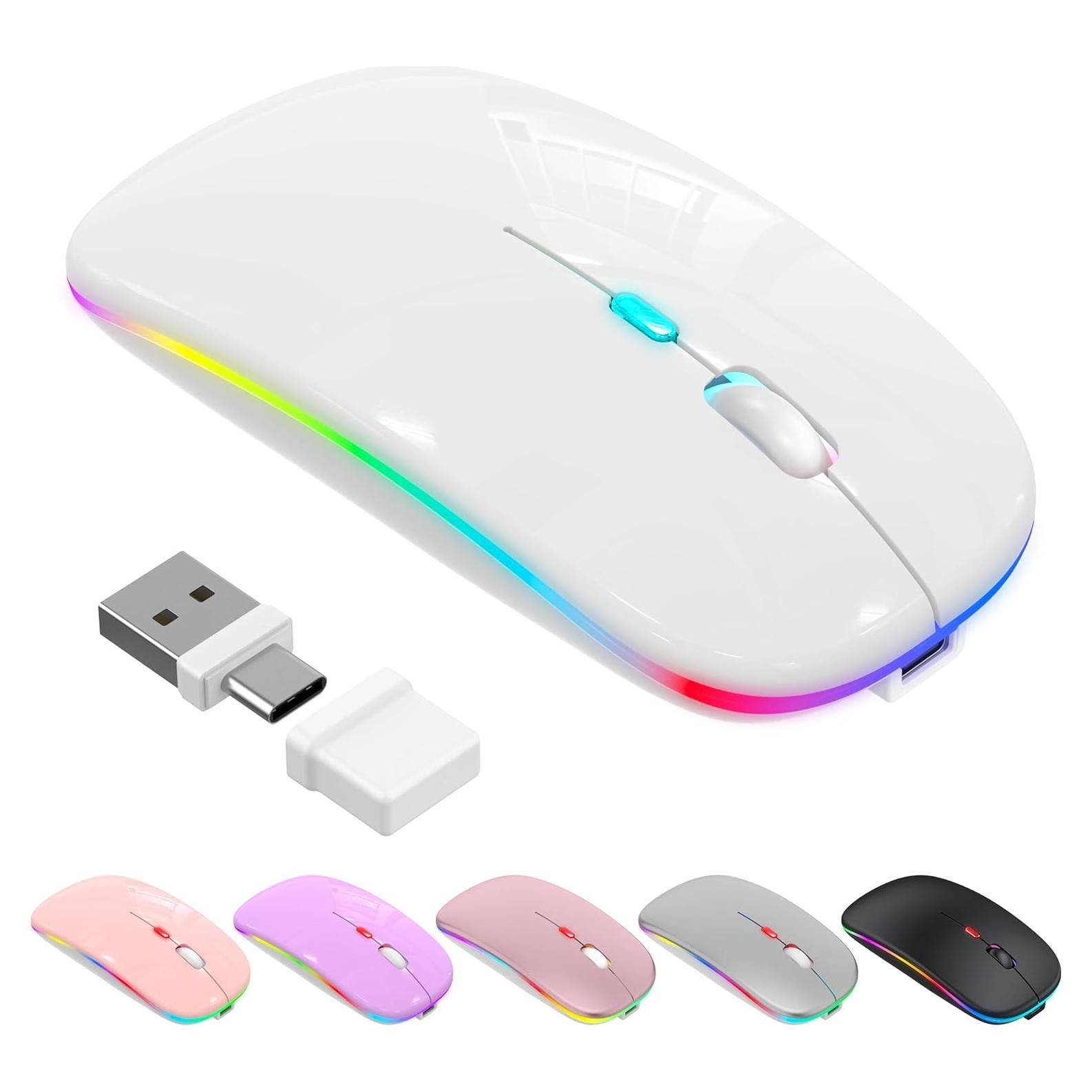 Ratón Inalámbrico Bluetooth LED Azmall - Blanco, Recargable, 1600 DPI