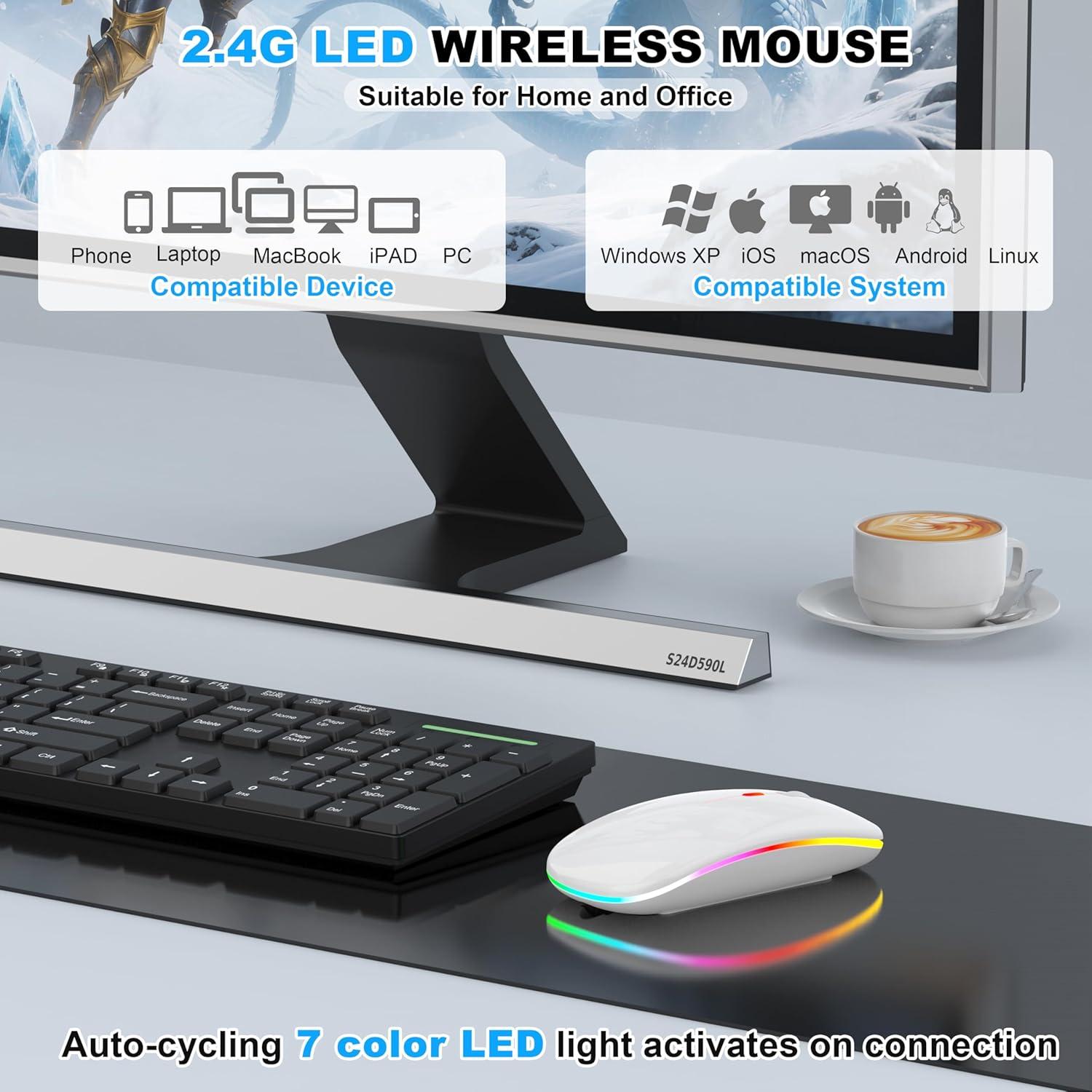 Ratón Inalámbrico Bluetooth LED Azmall - Blanco, Recargable, 1600 DPI