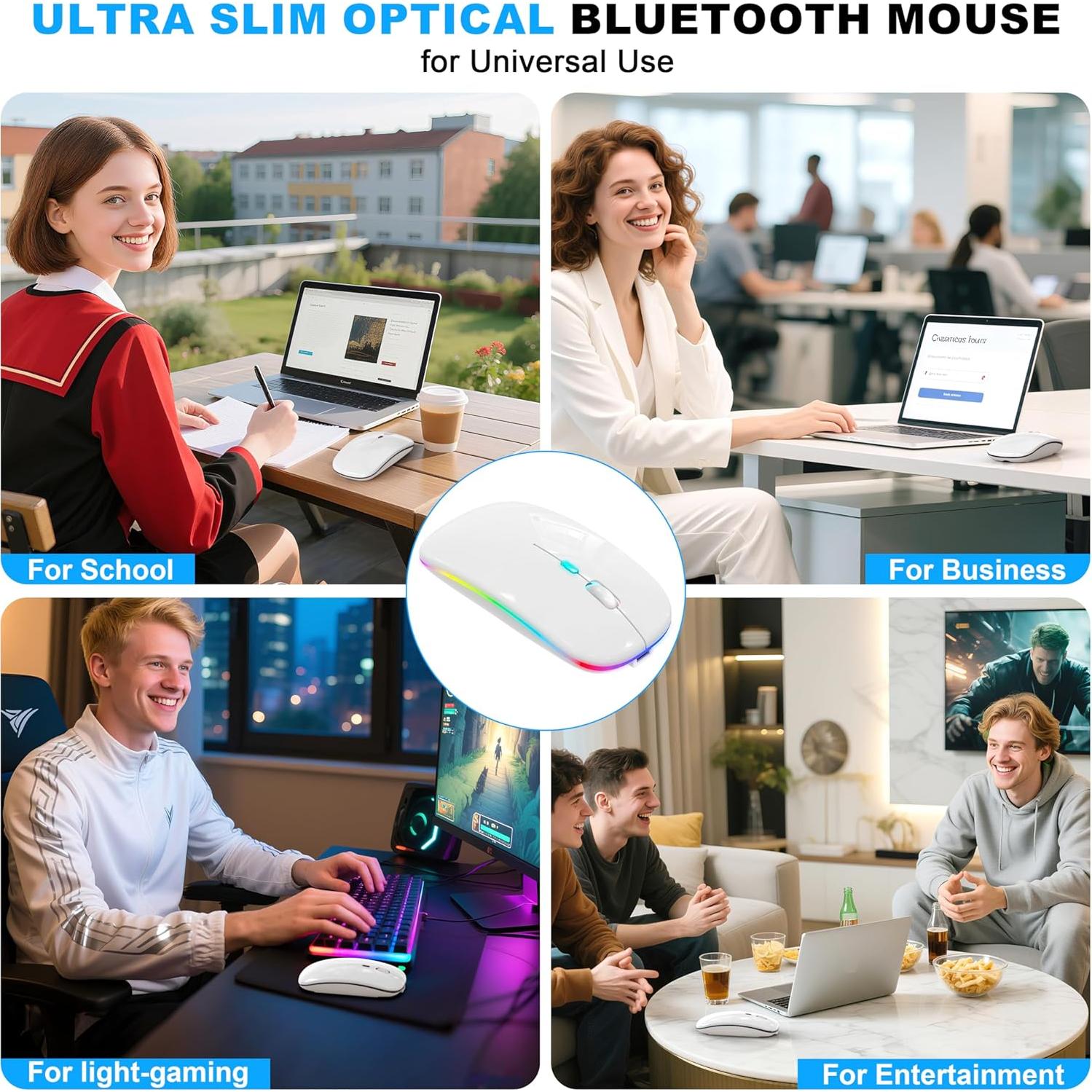 Ratón Inalámbrico Bluetooth LED Azmall - Blanco, Recargable, 1600 DPI