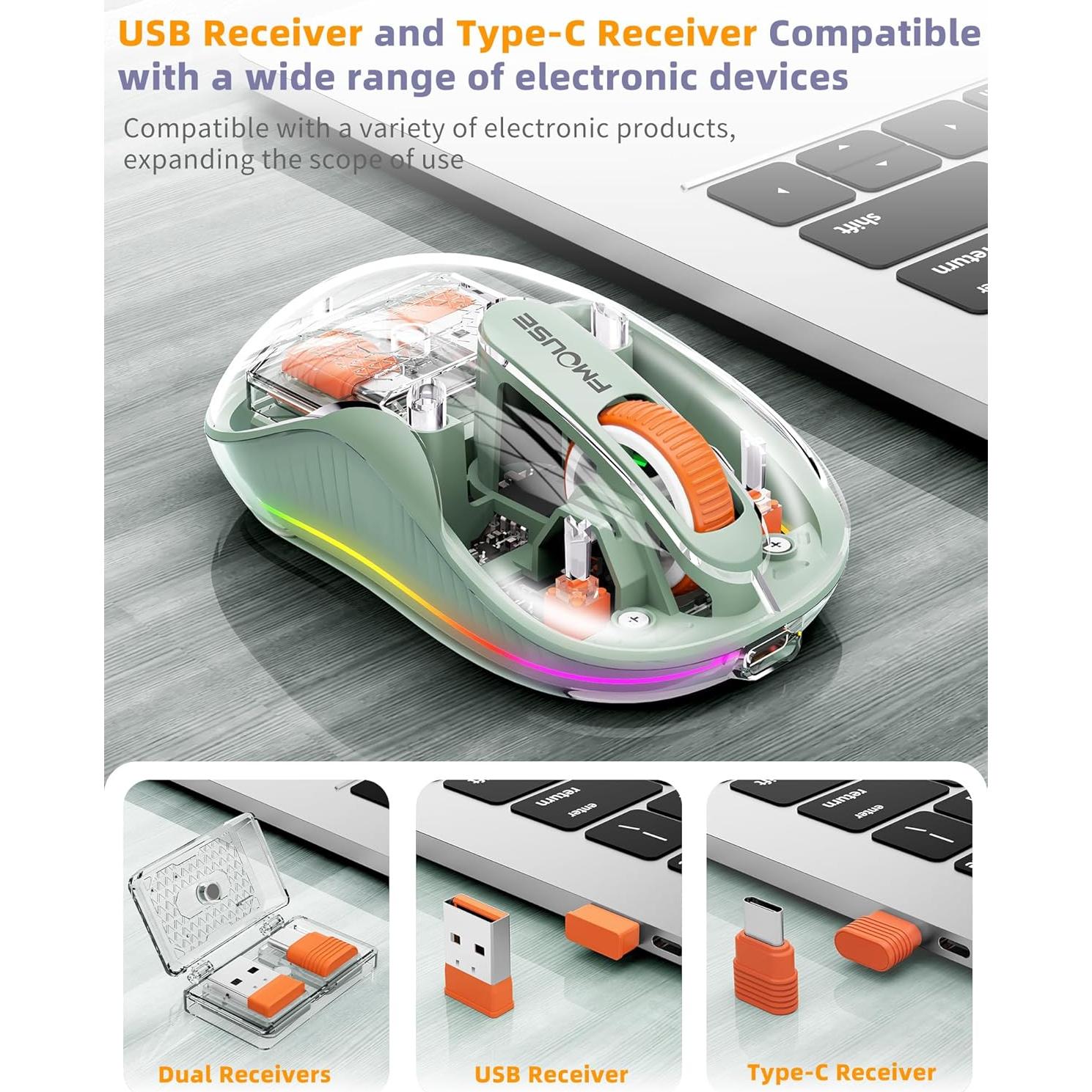 Ratón Inalámbrico Bluetooth JUHOO RGB Transparente Recargable