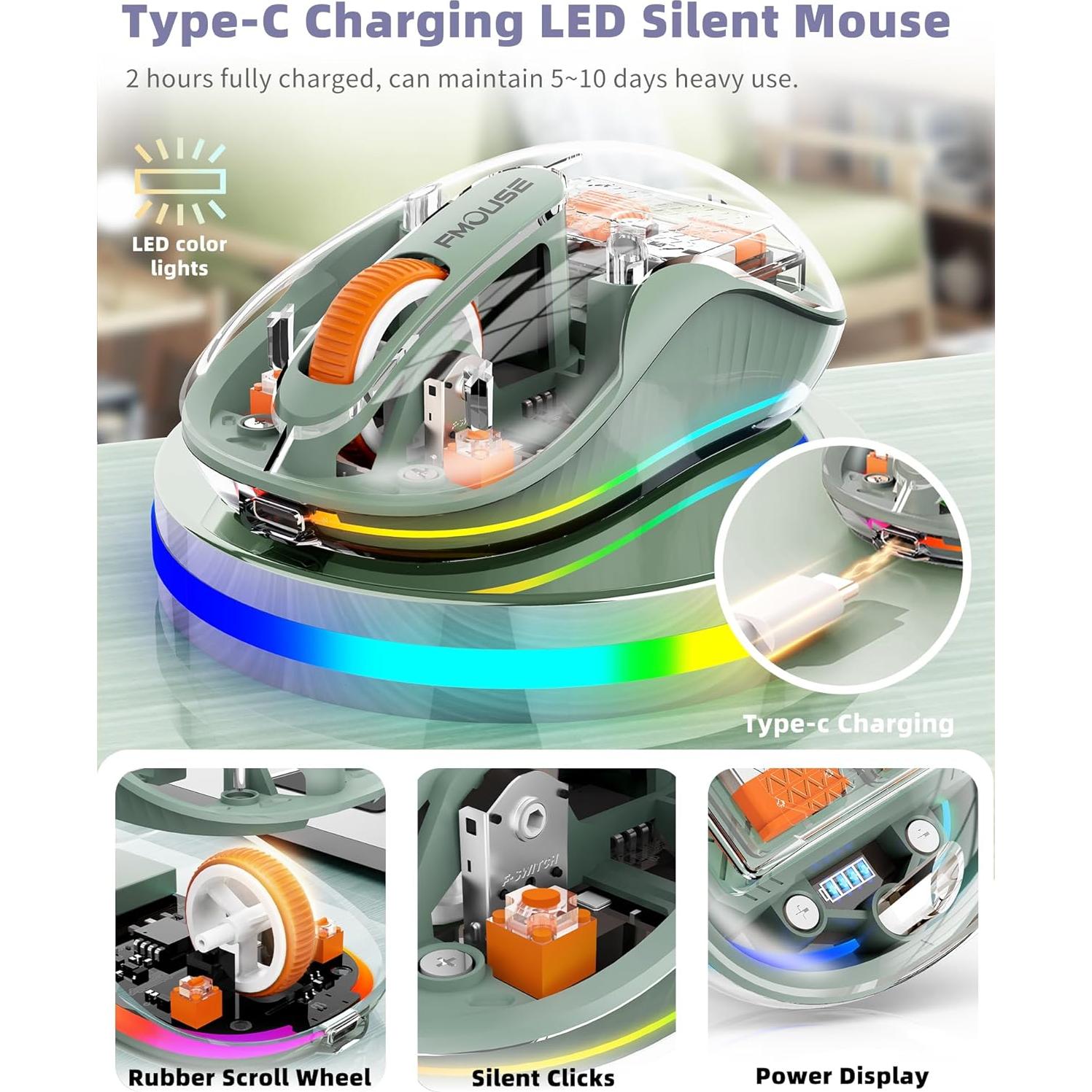 Ratón Inalámbrico Bluetooth JUHOO RGB Transparente Recargable