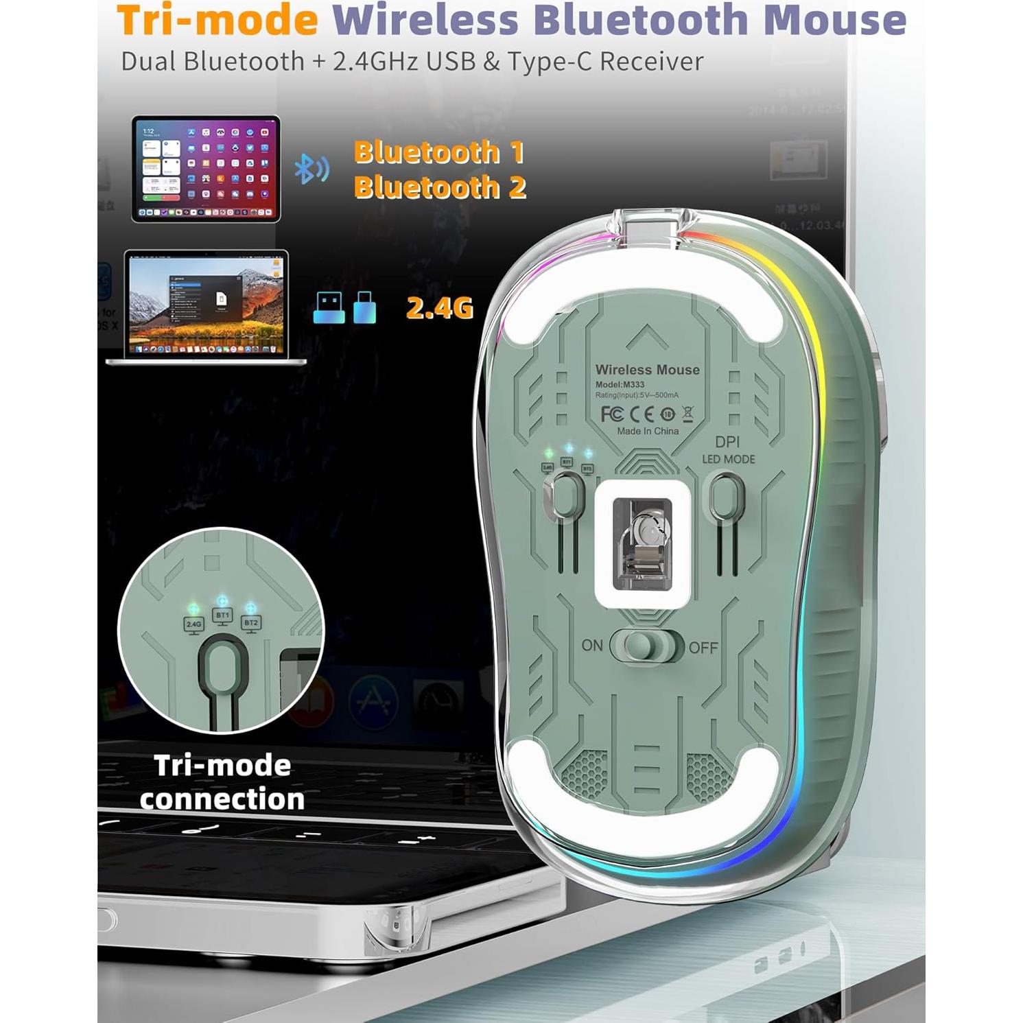 Ratón Inalámbrico Bluetooth JUHOO RGB Transparente Recargable