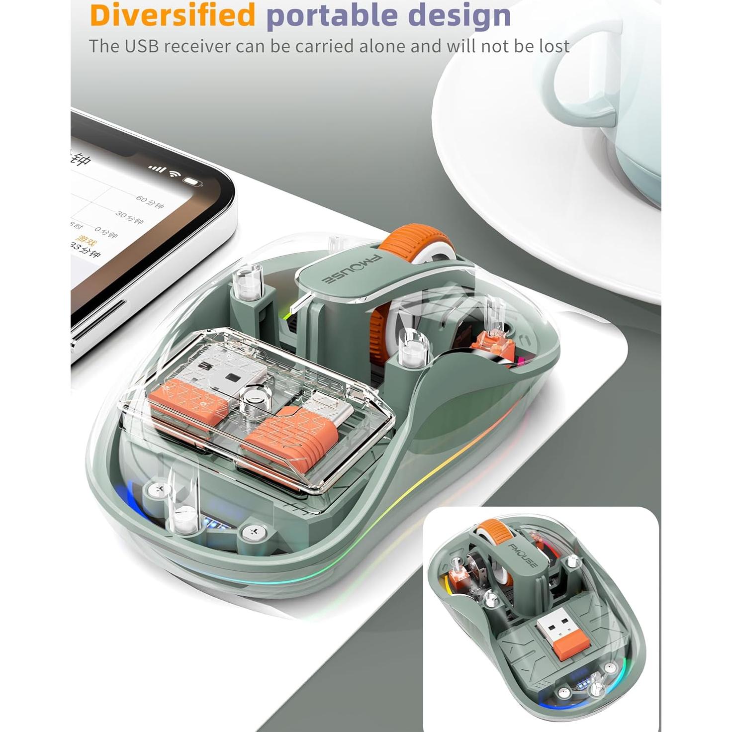 Ratón Inalámbrico Bluetooth JUHOO RGB Transparente Recargable