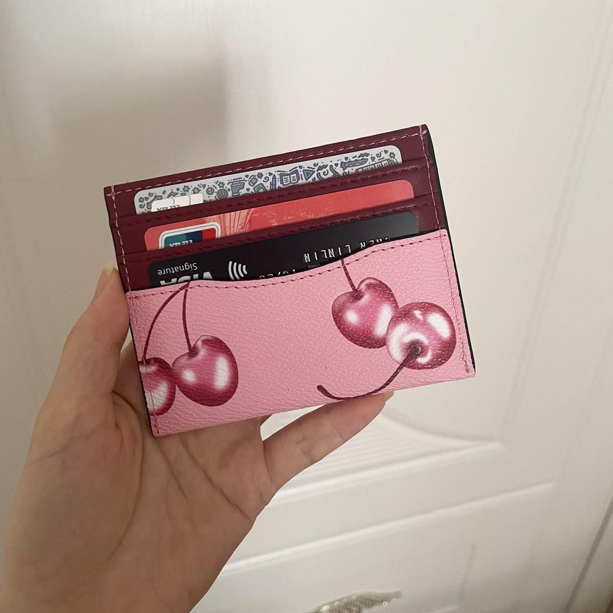 Funda delgada de cuero para tarjetas de crédito mujer - Rojo