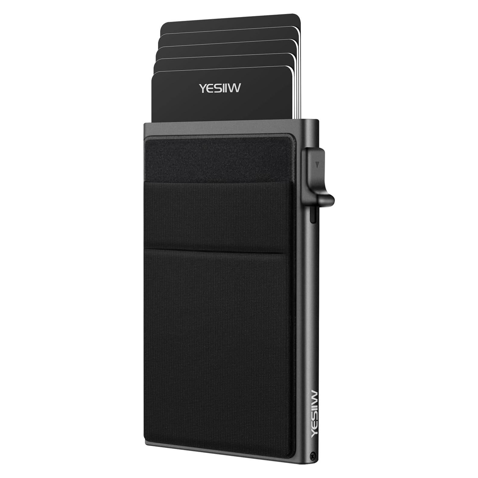 Billetera Slim YESIIW Negra para Hombres con Bloqueo RFID