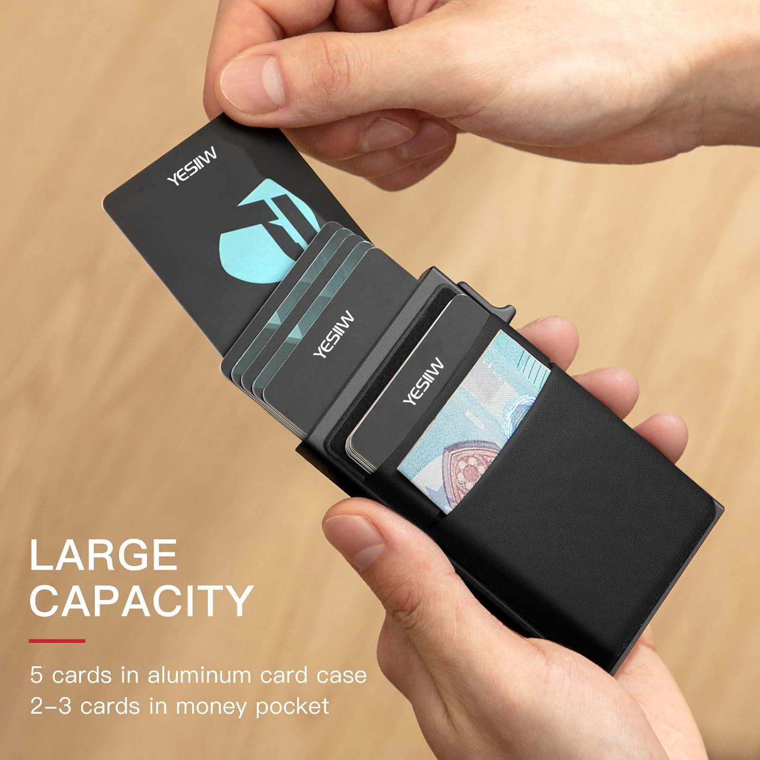 Billetera Slim YESIIW Negra para Hombres con Bloqueo RFID