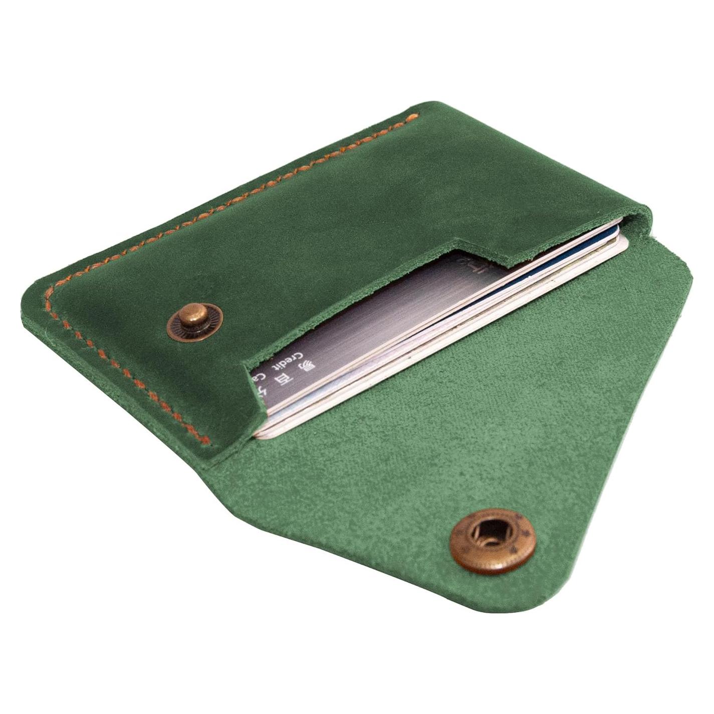 Porta Tarjetas de Cuero Verde Minimalista Turbosnail