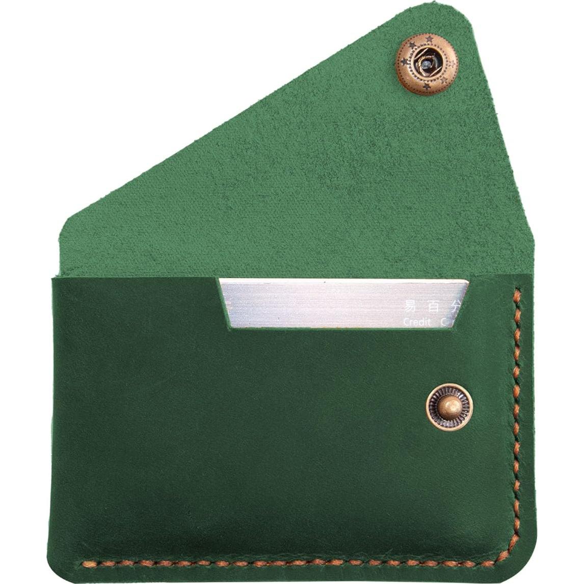 Porta Tarjetas de Cuero Verde Minimalista Turbosnail