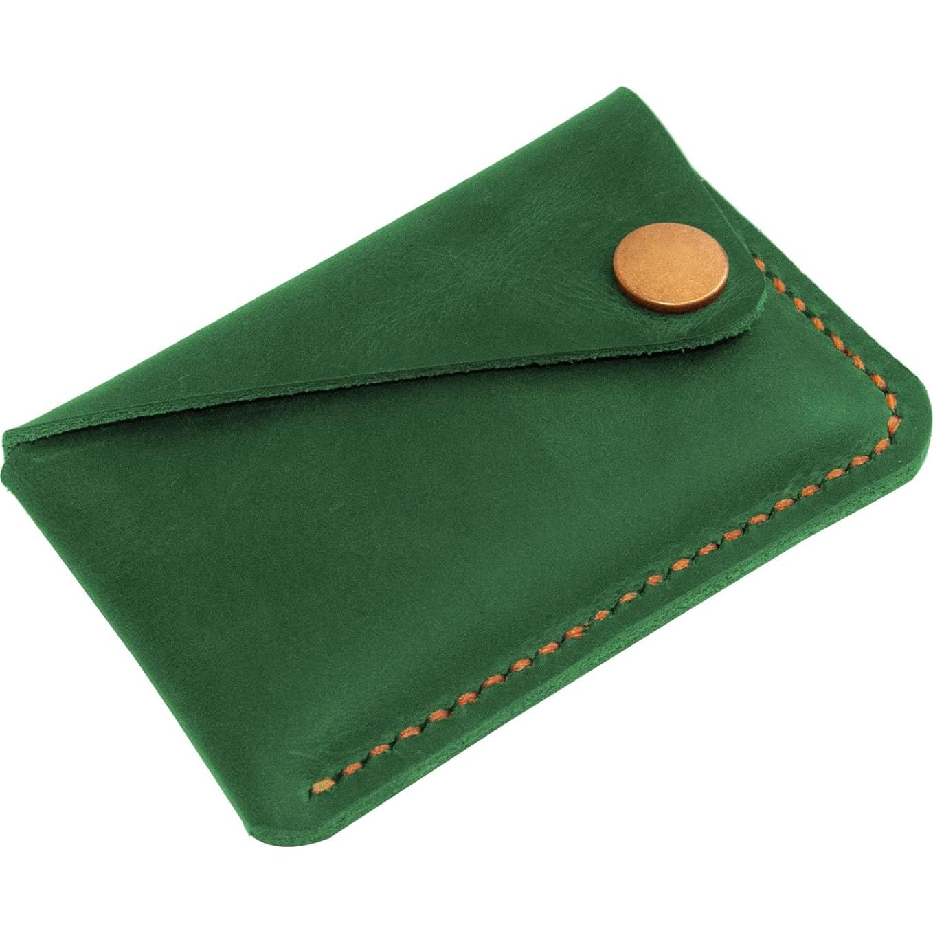 Porta Tarjetas de Cuero Verde Minimalista Turbosnail