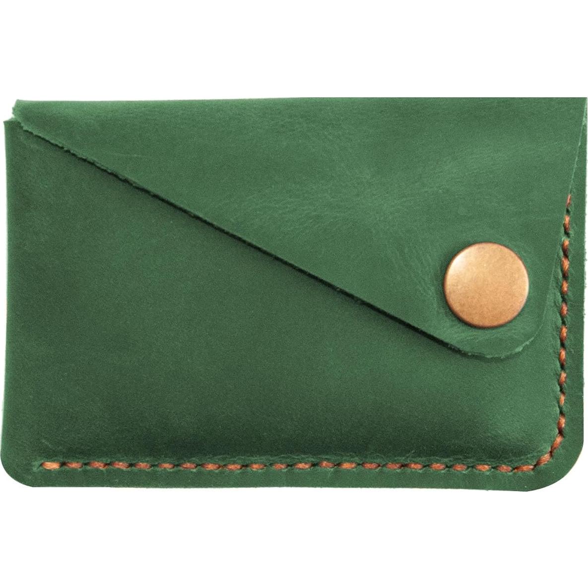 Porta Tarjetas de Cuero Verde Minimalista Turbosnail