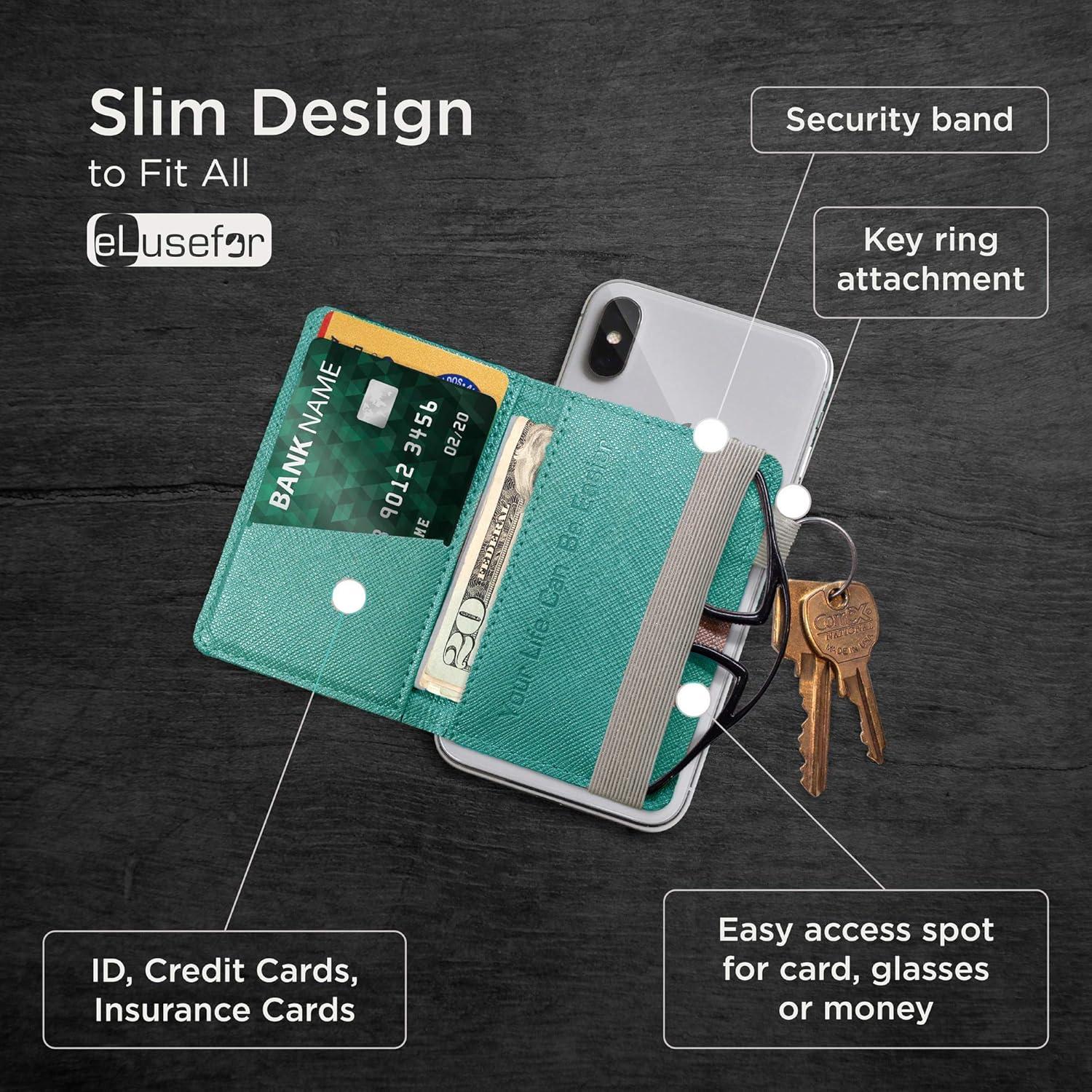 Billetera Adherible eLusefor Turquesa para Teléfono - 6 Tarjetas