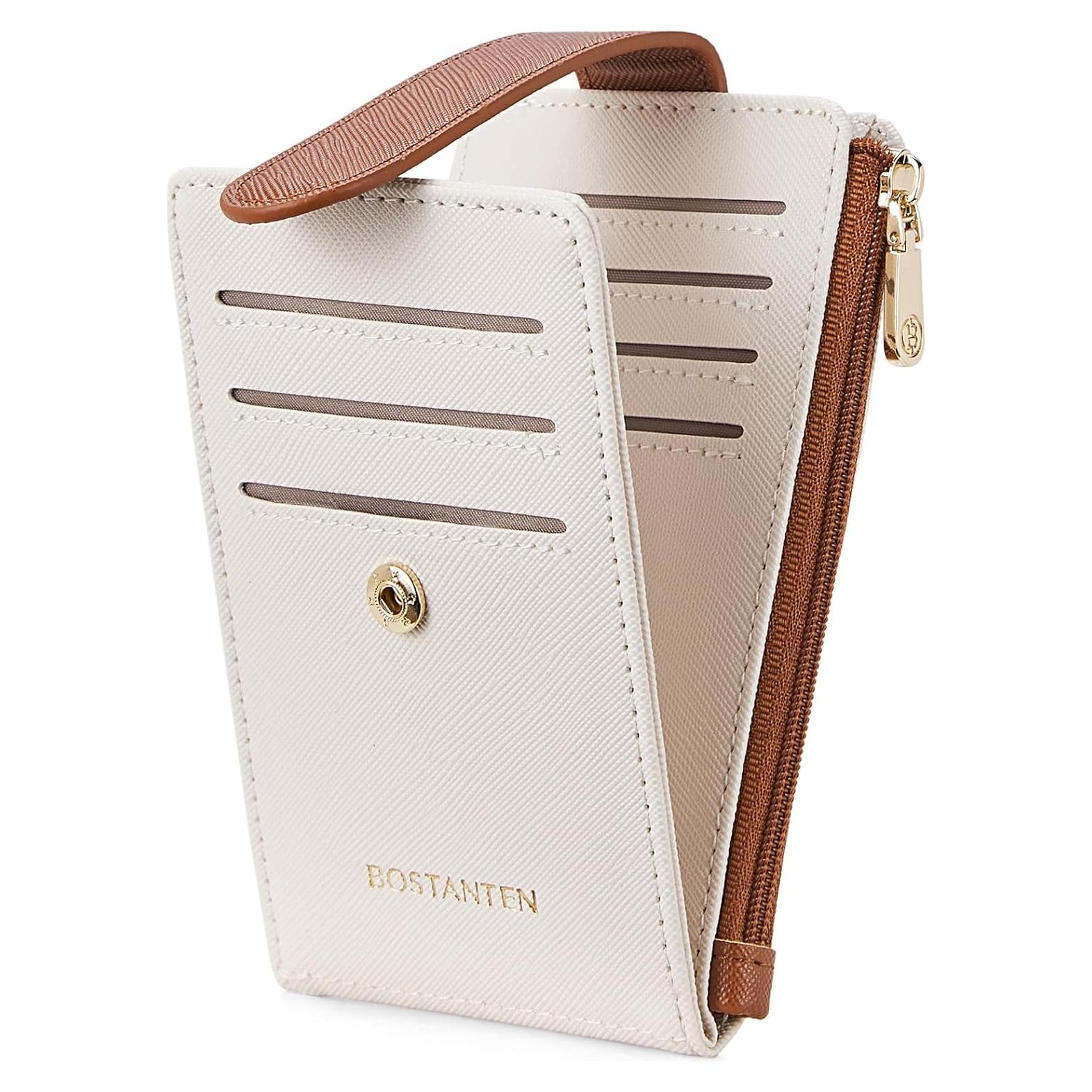 Cartera BOSTANTEN Slim Mujer Cuero Bifold RFID Beige Marrón