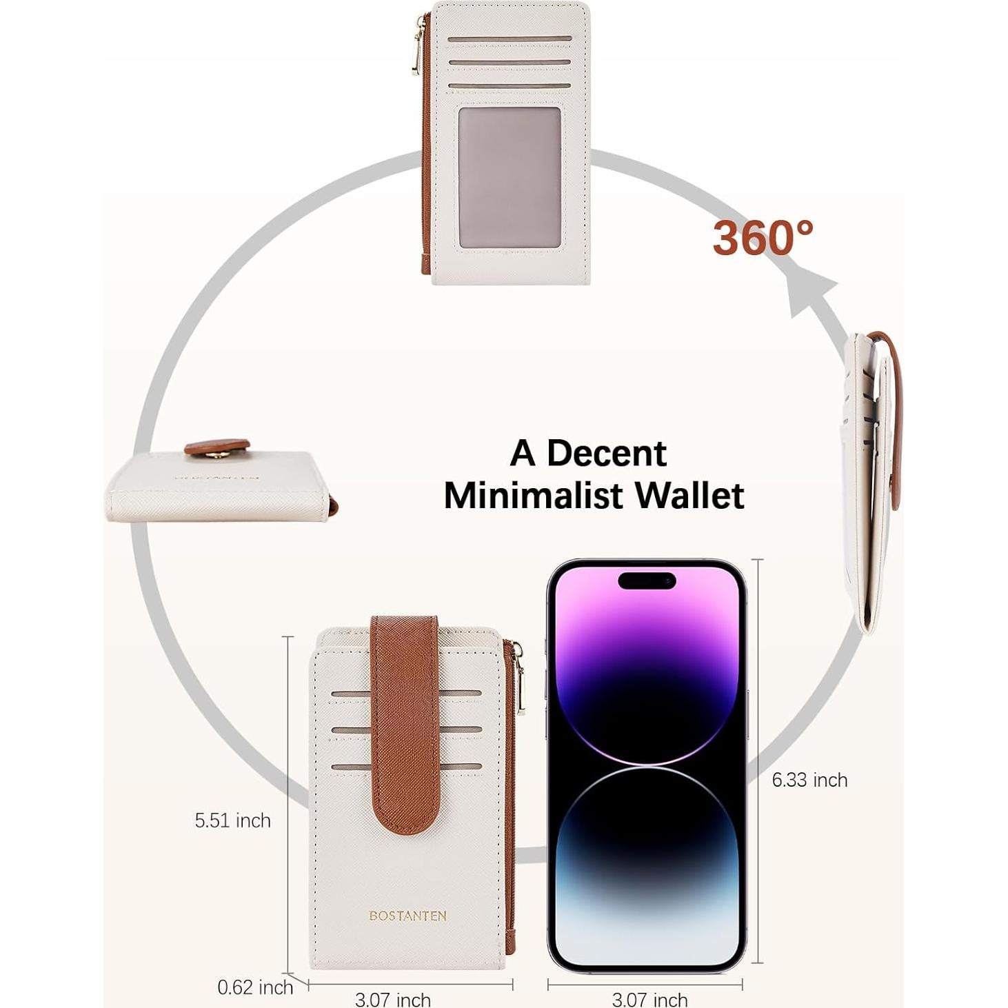 Cartera BOSTANTEN Slim Mujer Cuero Bifold RFID Beige Marrón