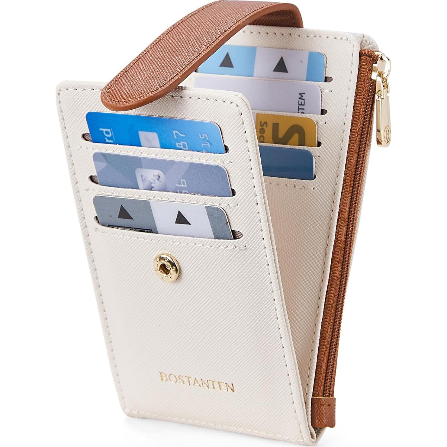 Cartera BOSTANTEN Slim Mujer Cuero Bifold RFID Beige Marrón