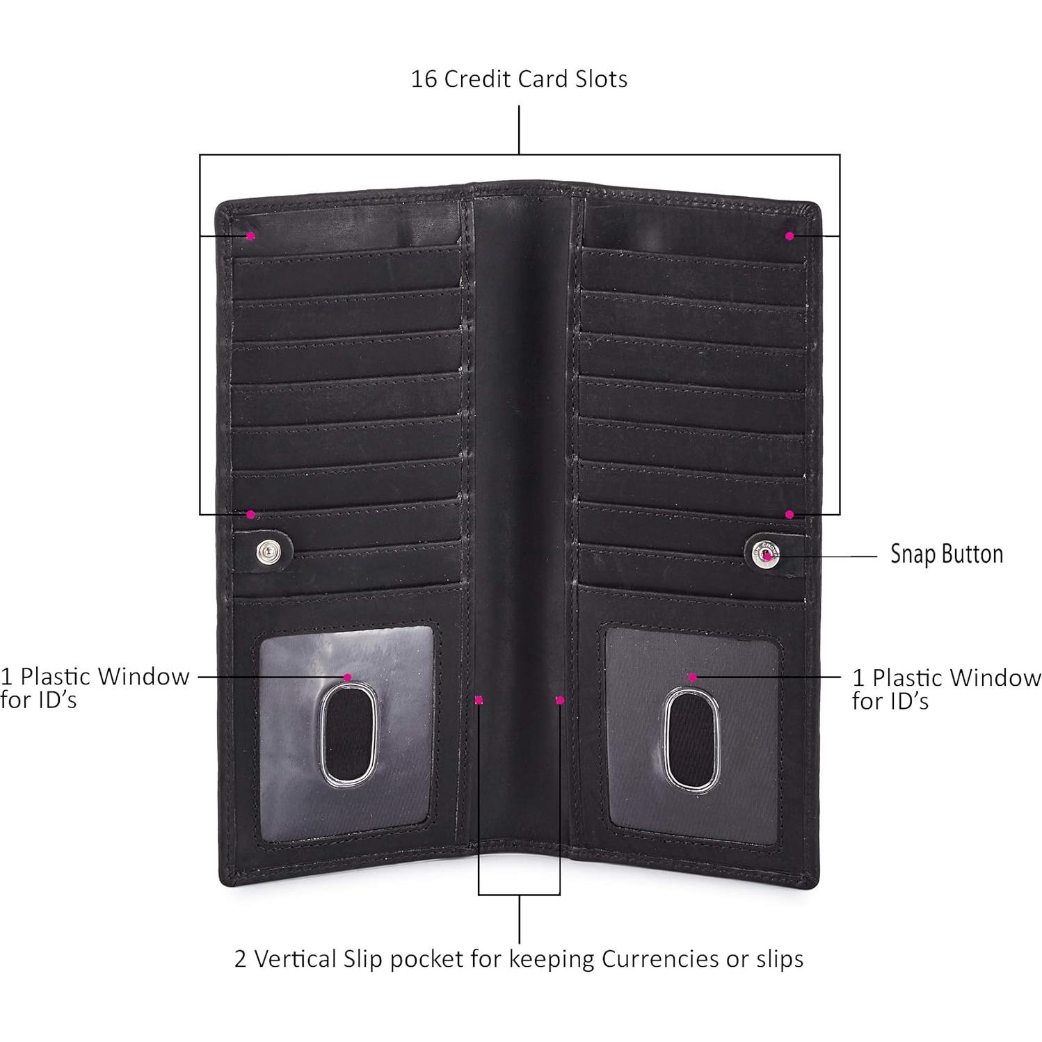 Billetera Larga Unisex Cuero Real Bifold RFID Slim 21.34x9.53cm