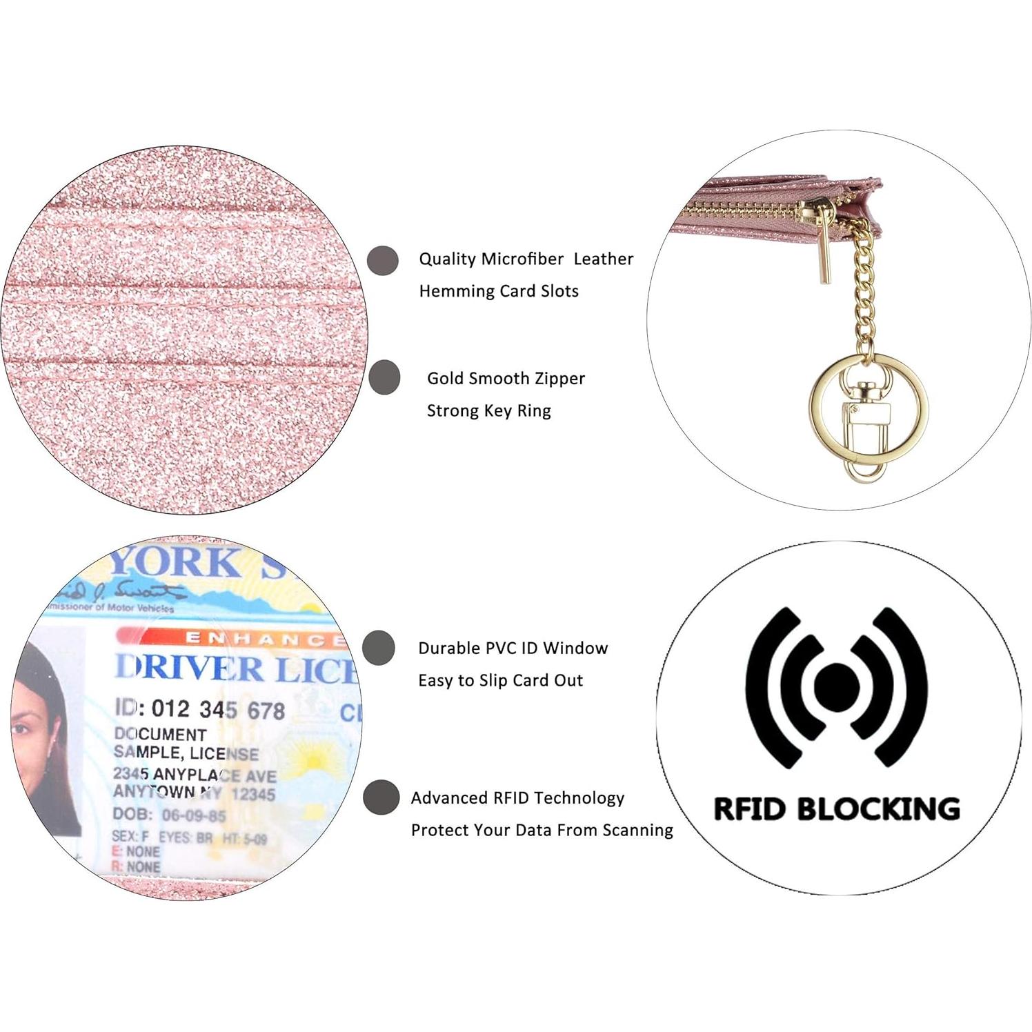 Cartera Slim RFID Woogwin para Mujeres - Mini Cartera con Llavero