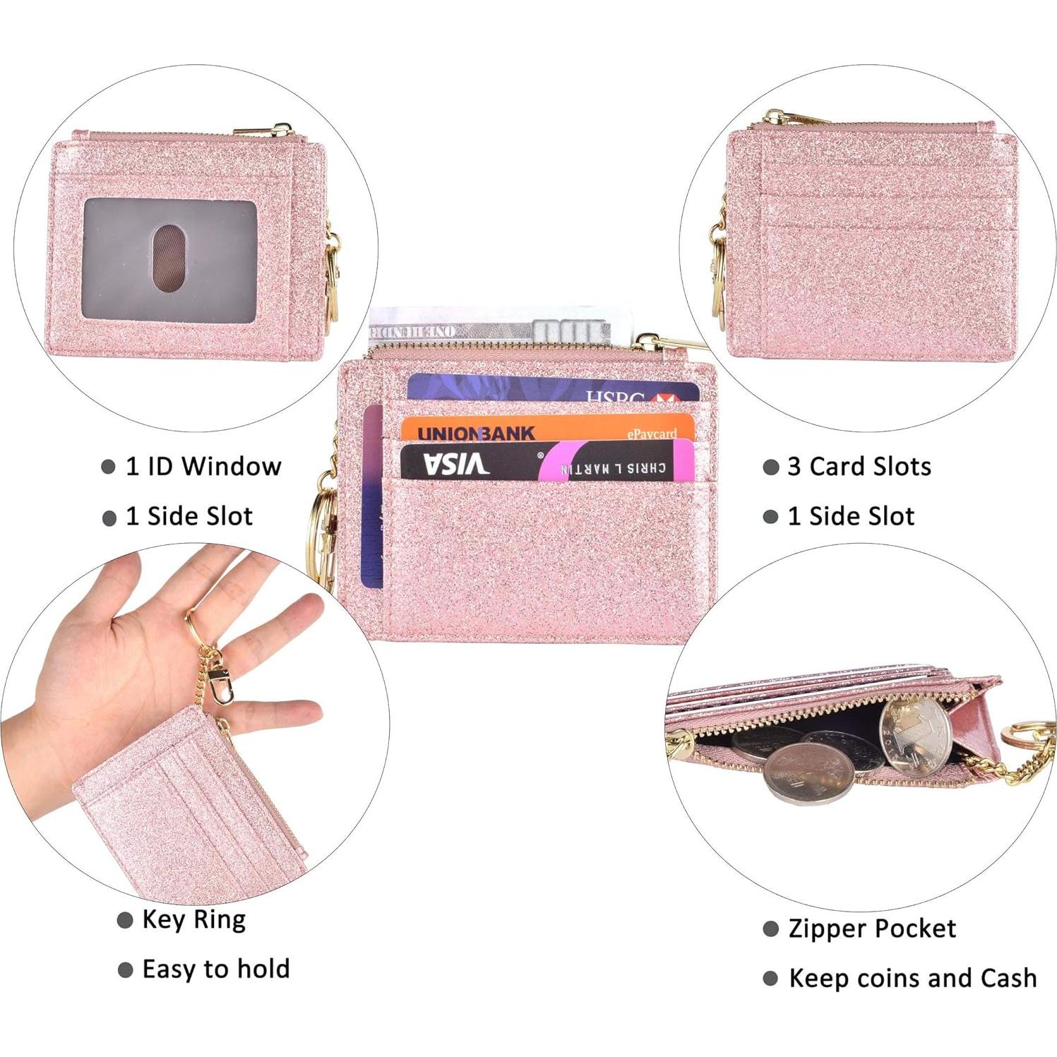 Cartera Slim RFID Woogwin para Mujeres - Mini Cartera con Llavero