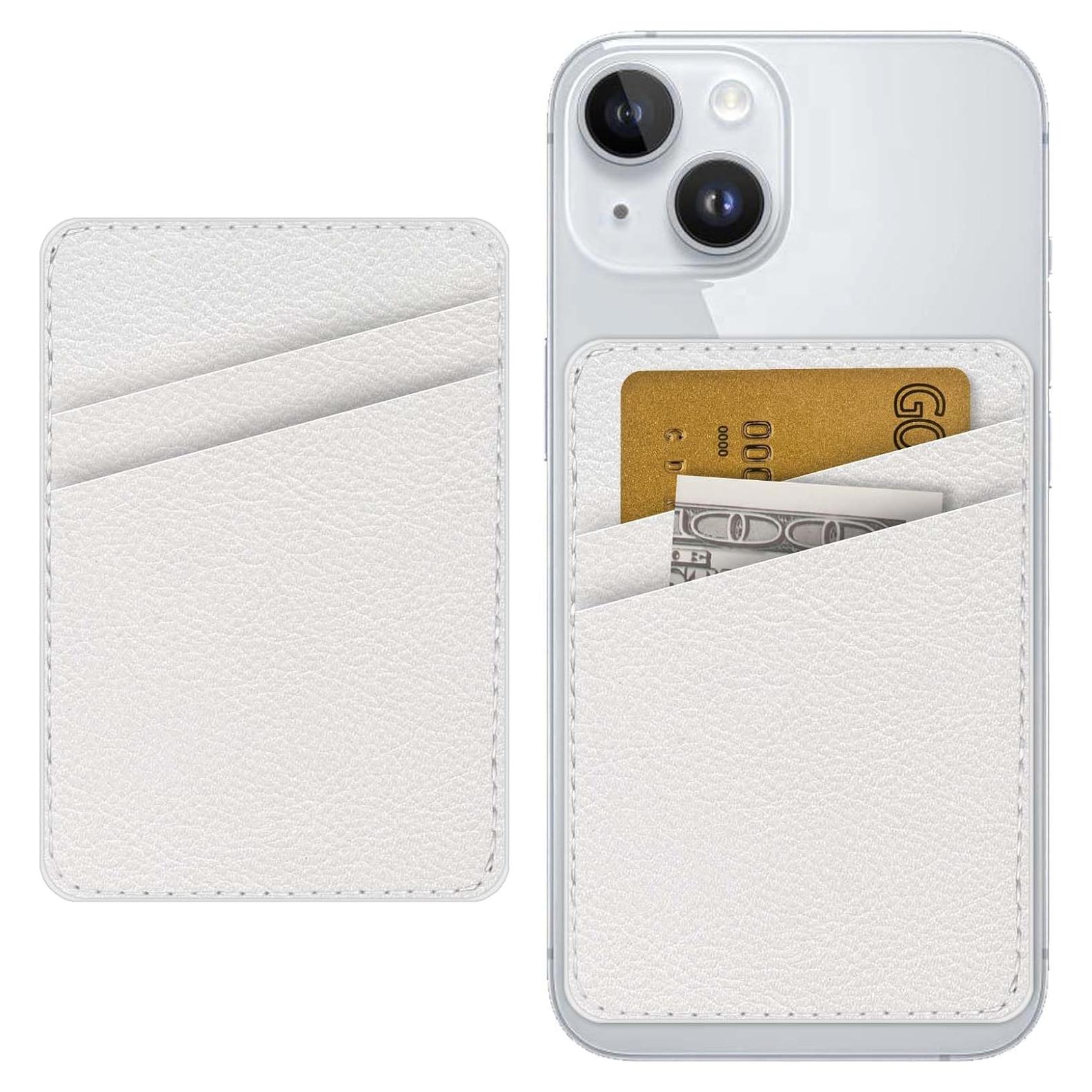 Soporte de Tarjeta de Teléfono Tihywr Blanco - Cuero PU, Doble Bolsillo