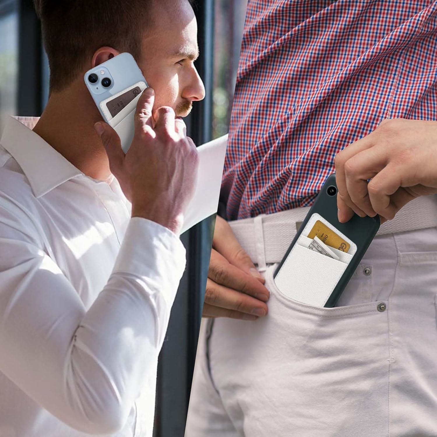 Soporte de Tarjeta de Teléfono Tihywr Blanco - Cuero PU, Doble Bolsillo