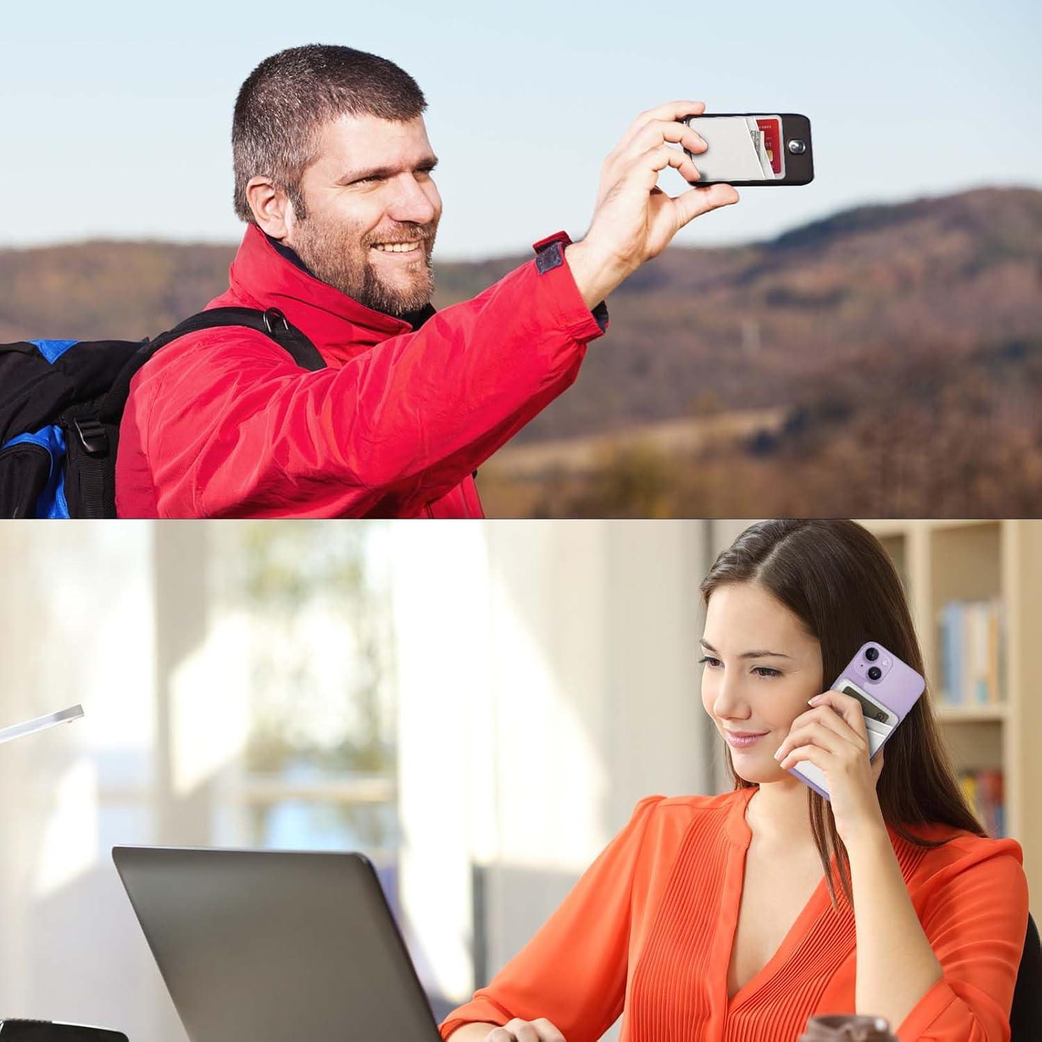 Soporte de Tarjeta de Teléfono Tihywr Blanco - Cuero PU, Doble Bolsillo