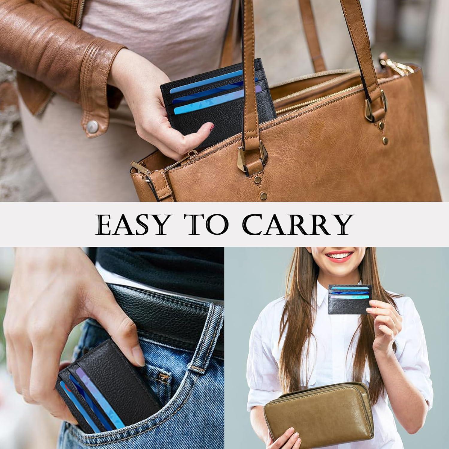 Billetera Portatarjetas RFID WOXVM de Cuero Minimalista Negra