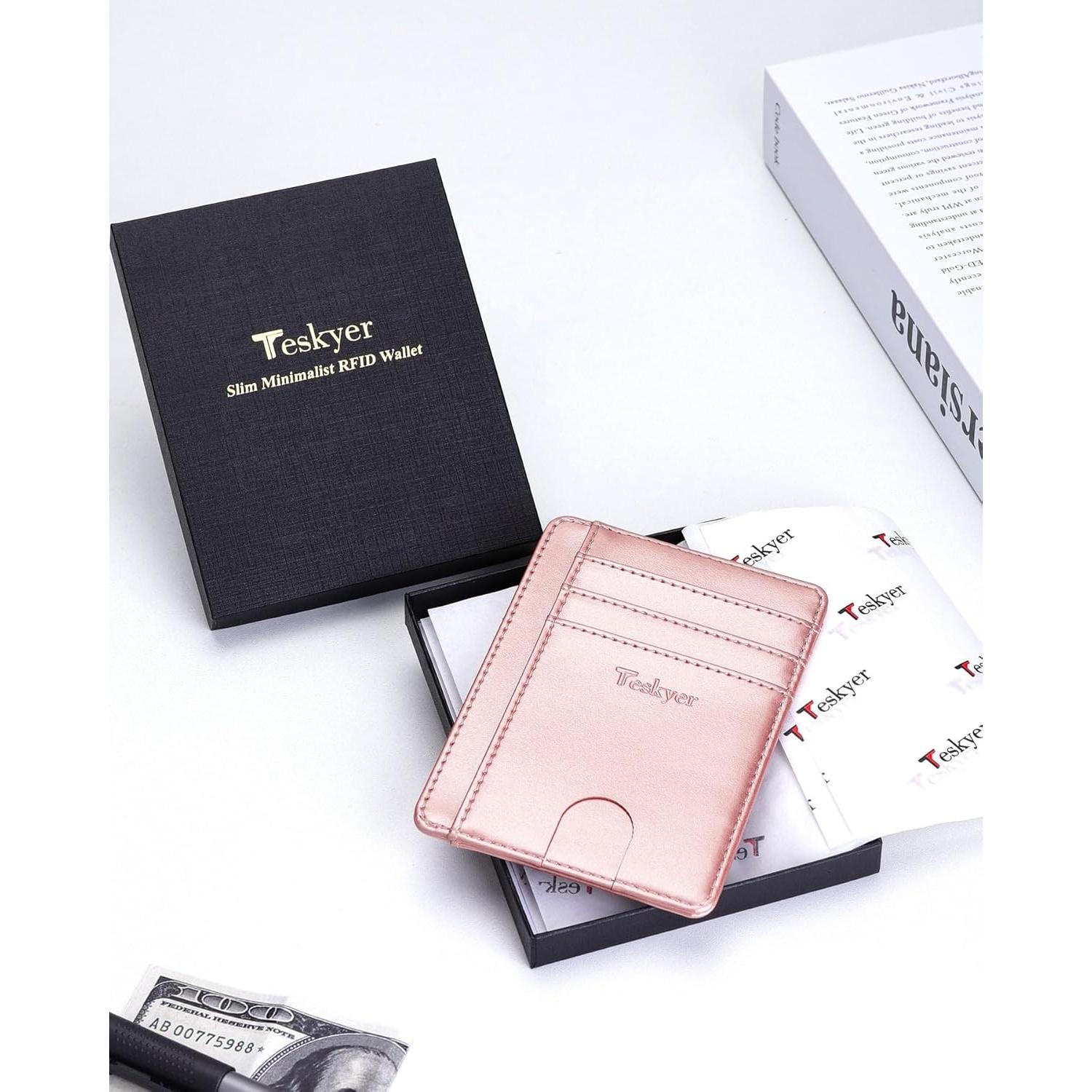 Billetera Slim Teskyer de Cuero Minimalista con Bloqueo RFID