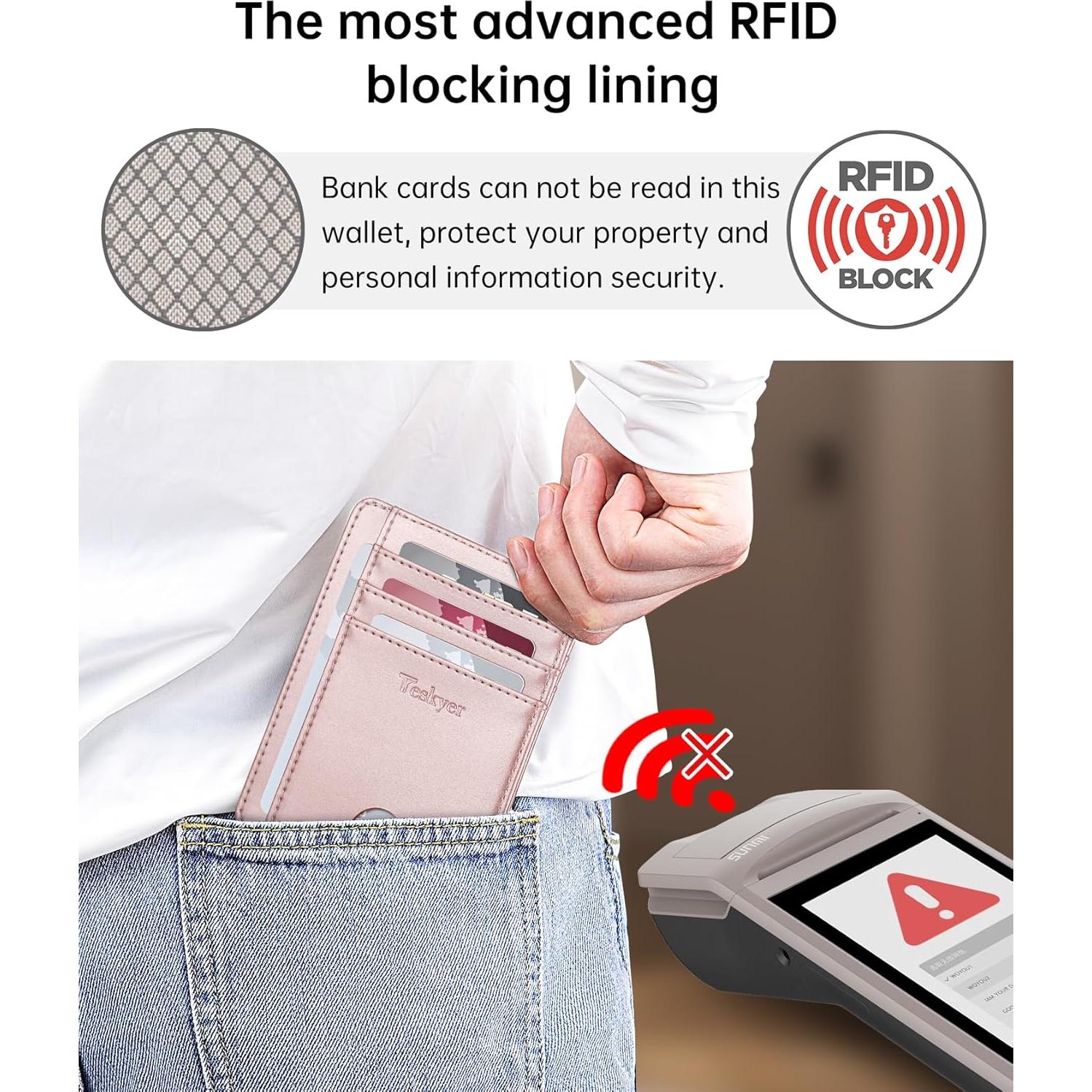 Billetera Slim Teskyer de Cuero Minimalista con Bloqueo RFID