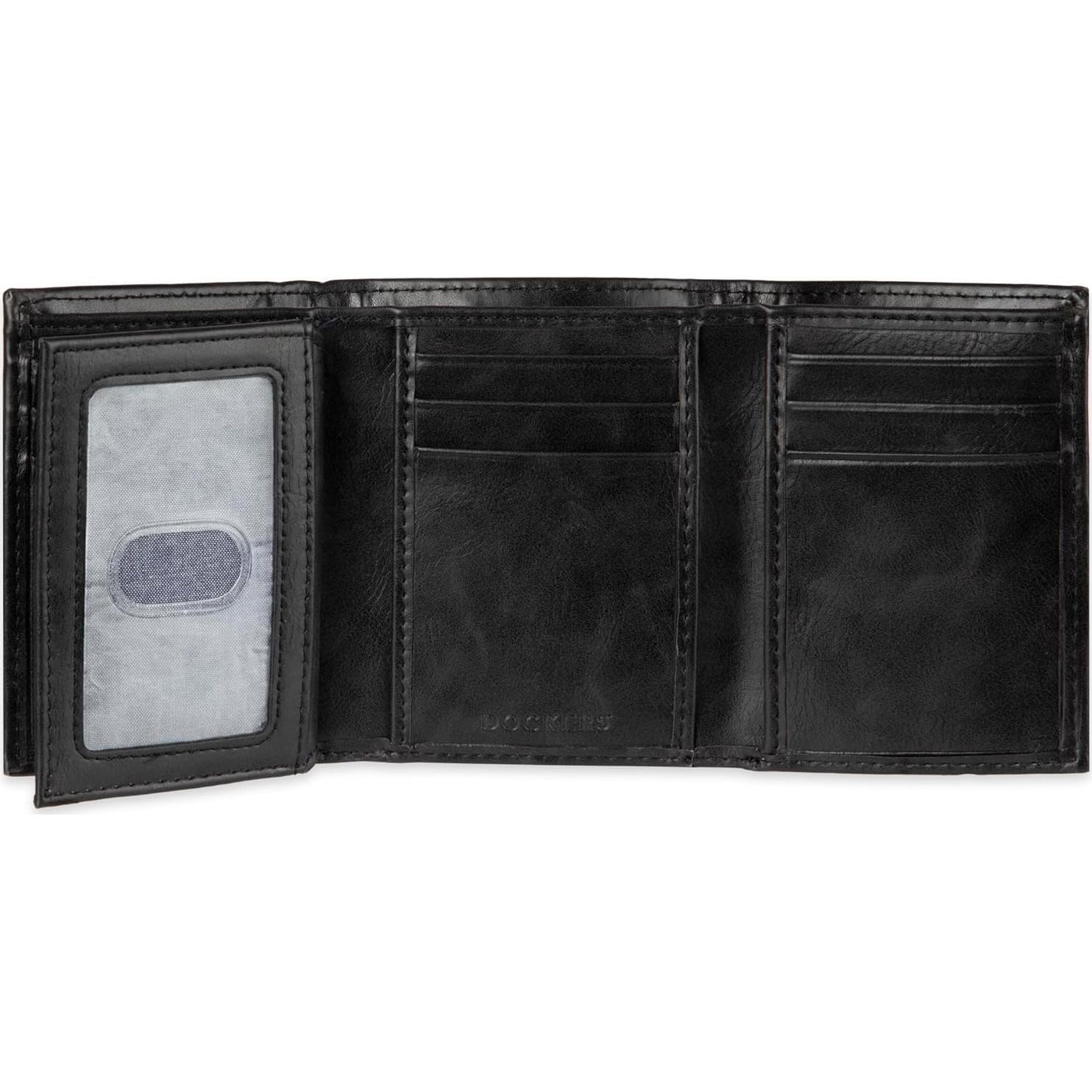 Billetera Trifold Dockers Hombre Cuero Negro RFID 12 Tarjetas