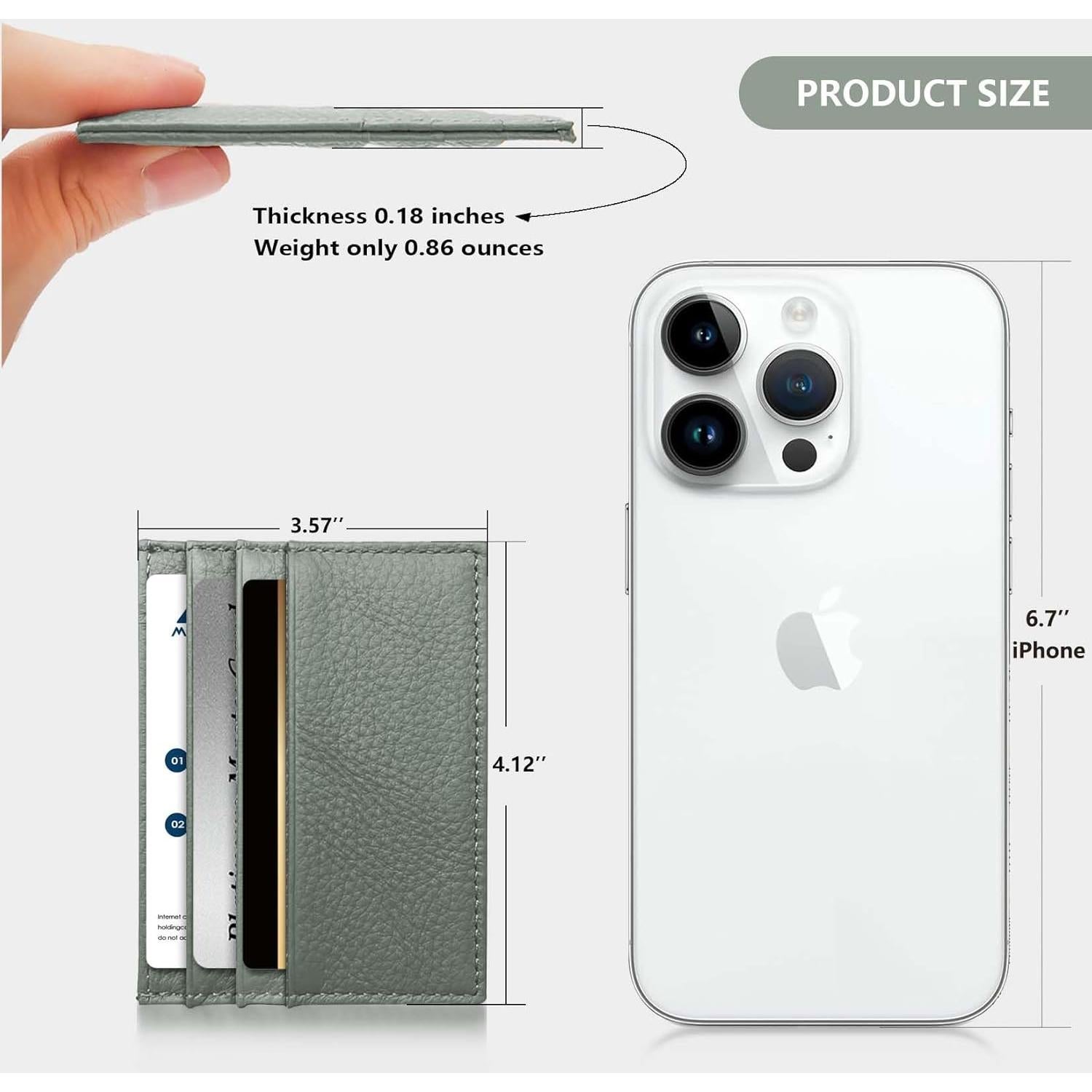 Cartera de Cuero Genuino M-Plateau Verde Claro Delgada 6 Tarjetas