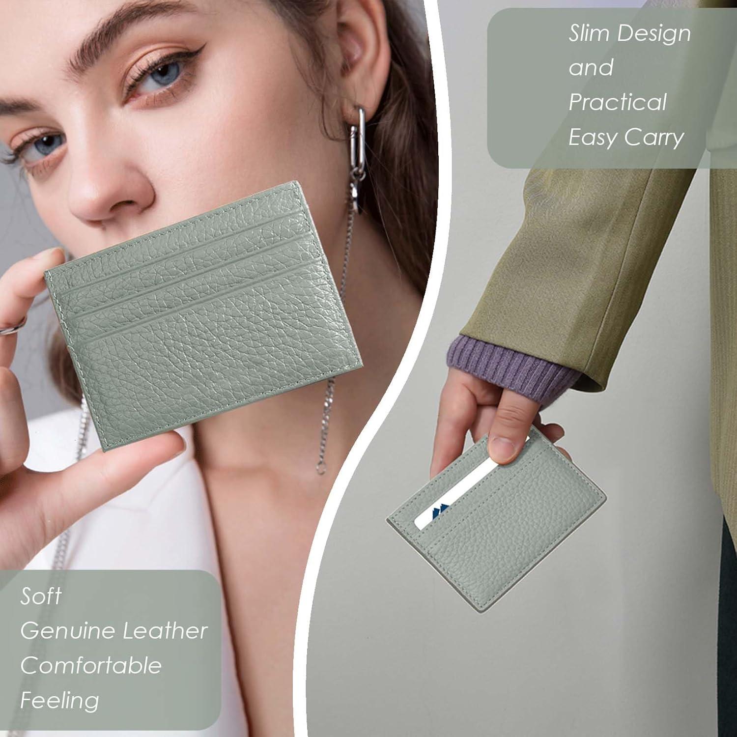 Cartera de Cuero Genuino M-Plateau Verde Claro Delgada 6 Tarjetas