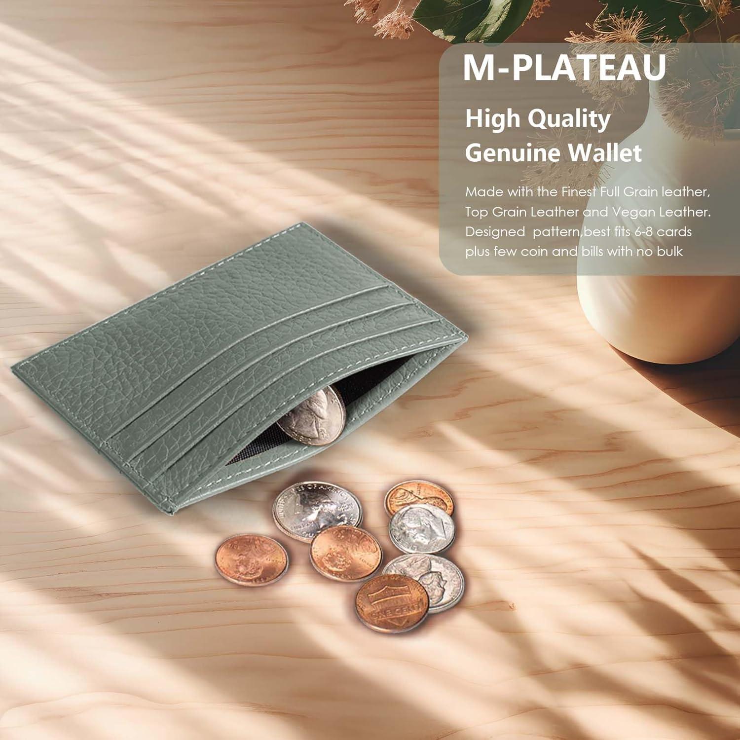 Cartera de Cuero Genuino M-Plateau Verde Claro Delgada 6 Tarjetas